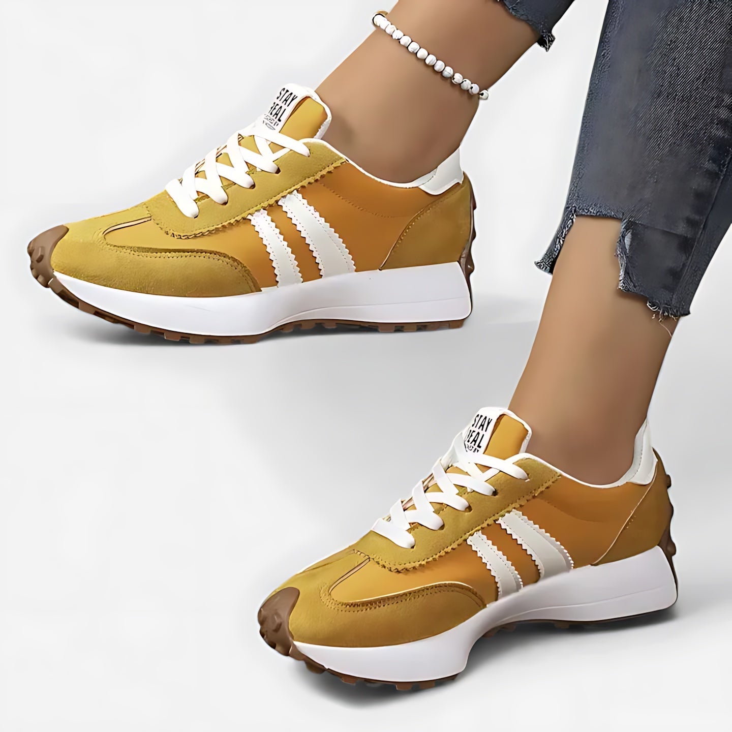 Gemma – Striped Lace Up Chunky Sole Sneakers