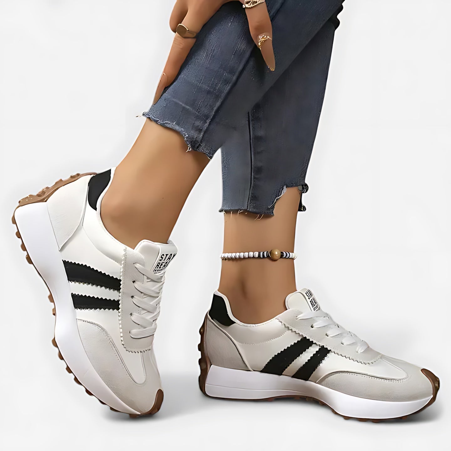 Gemma – Striped Lace Up Chunky Sole Sneakers