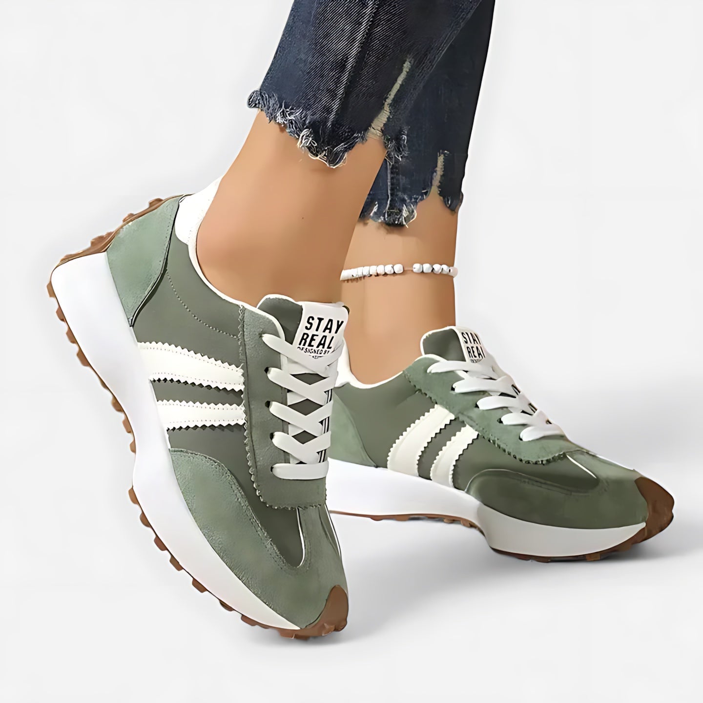 Gemma – Striped Lace Up Chunky Sole Sneakers