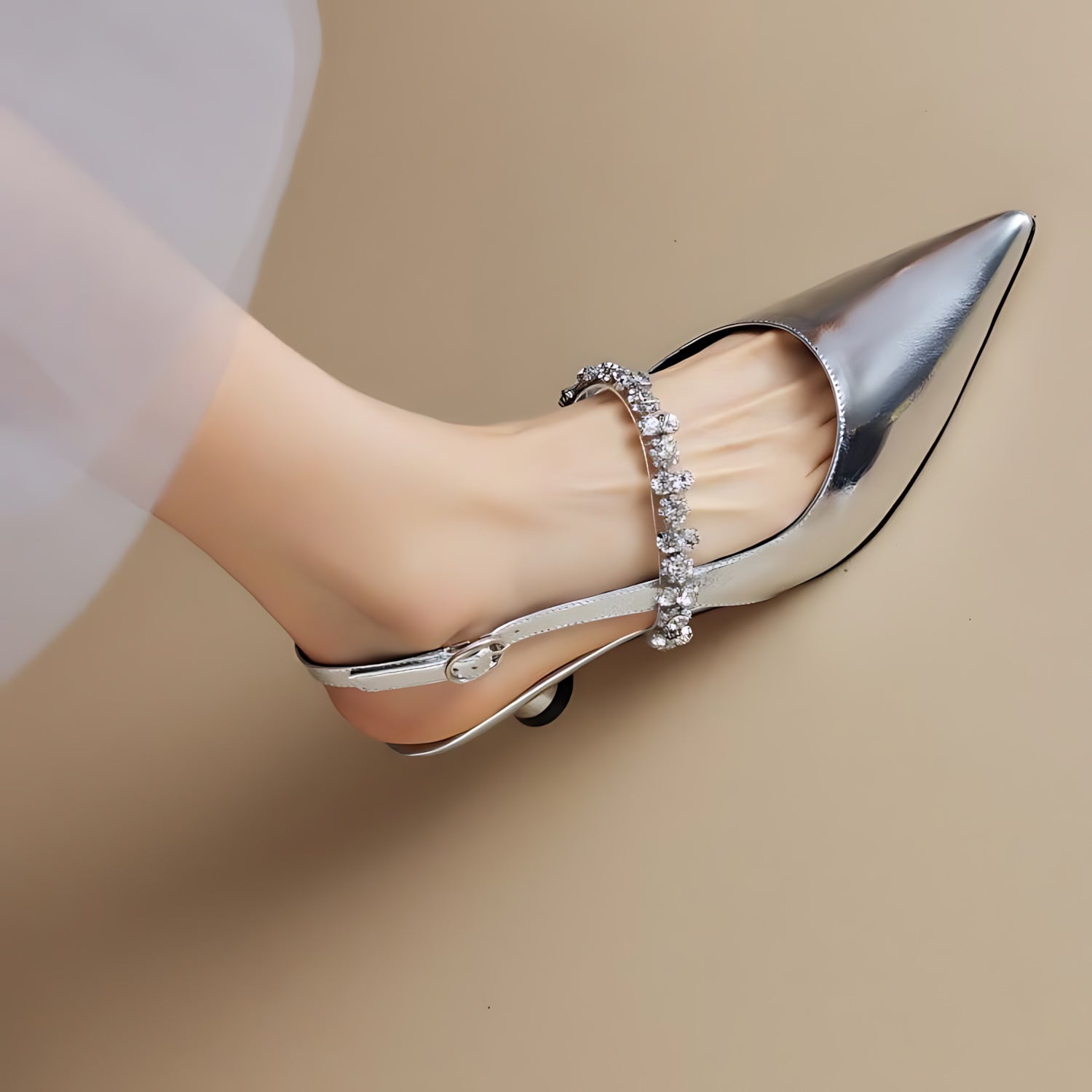 Genevieve – Crystal Slingback Pointed Toe Pumps