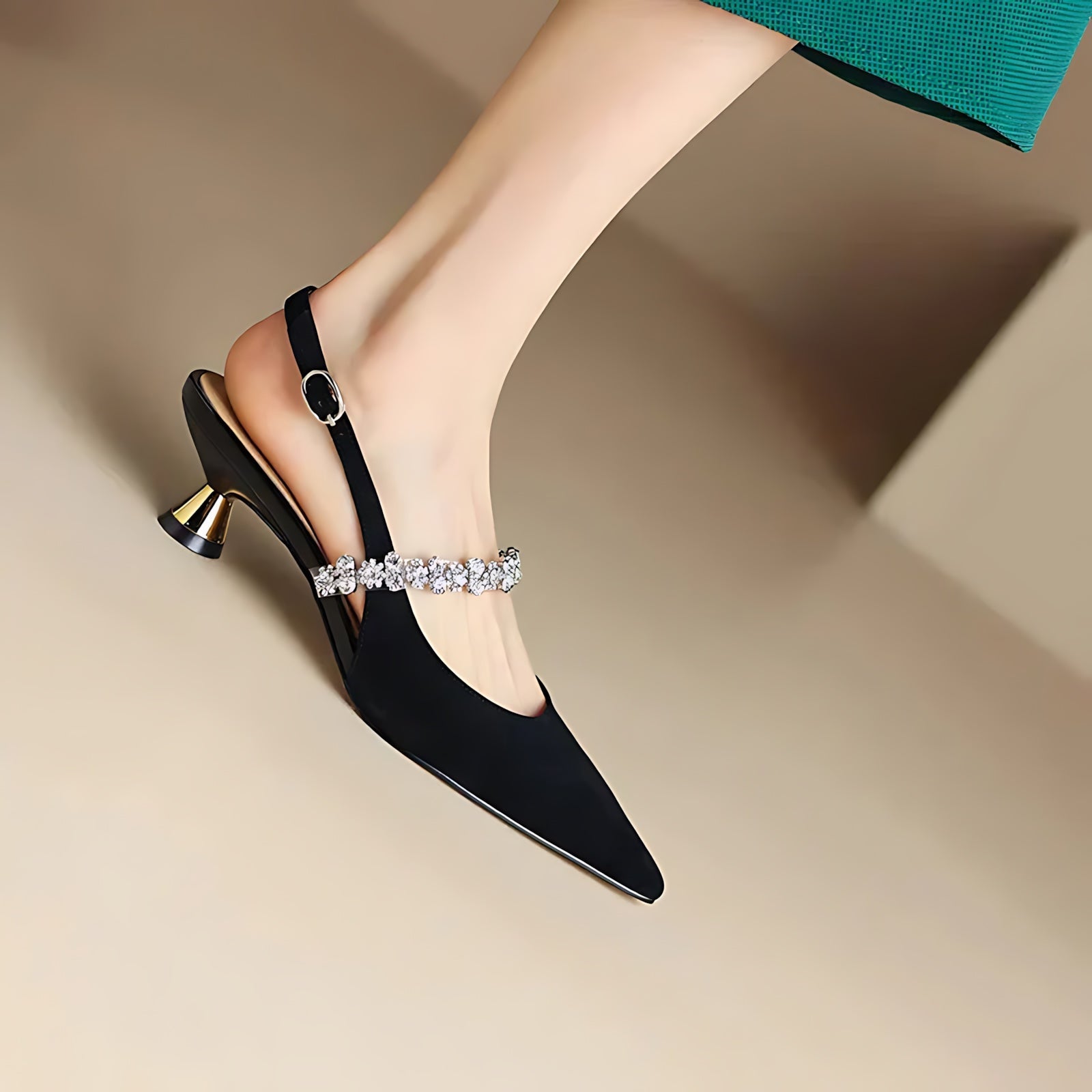 Genevieve – Crystal Slingback Pointed Toe Pumps