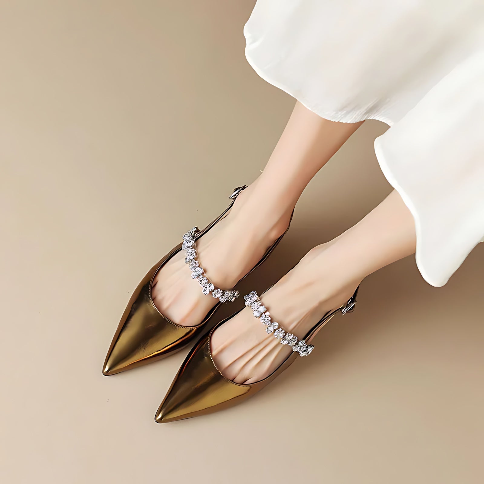 Genevieve – Crystal Slingback Pointed Toe Pumps