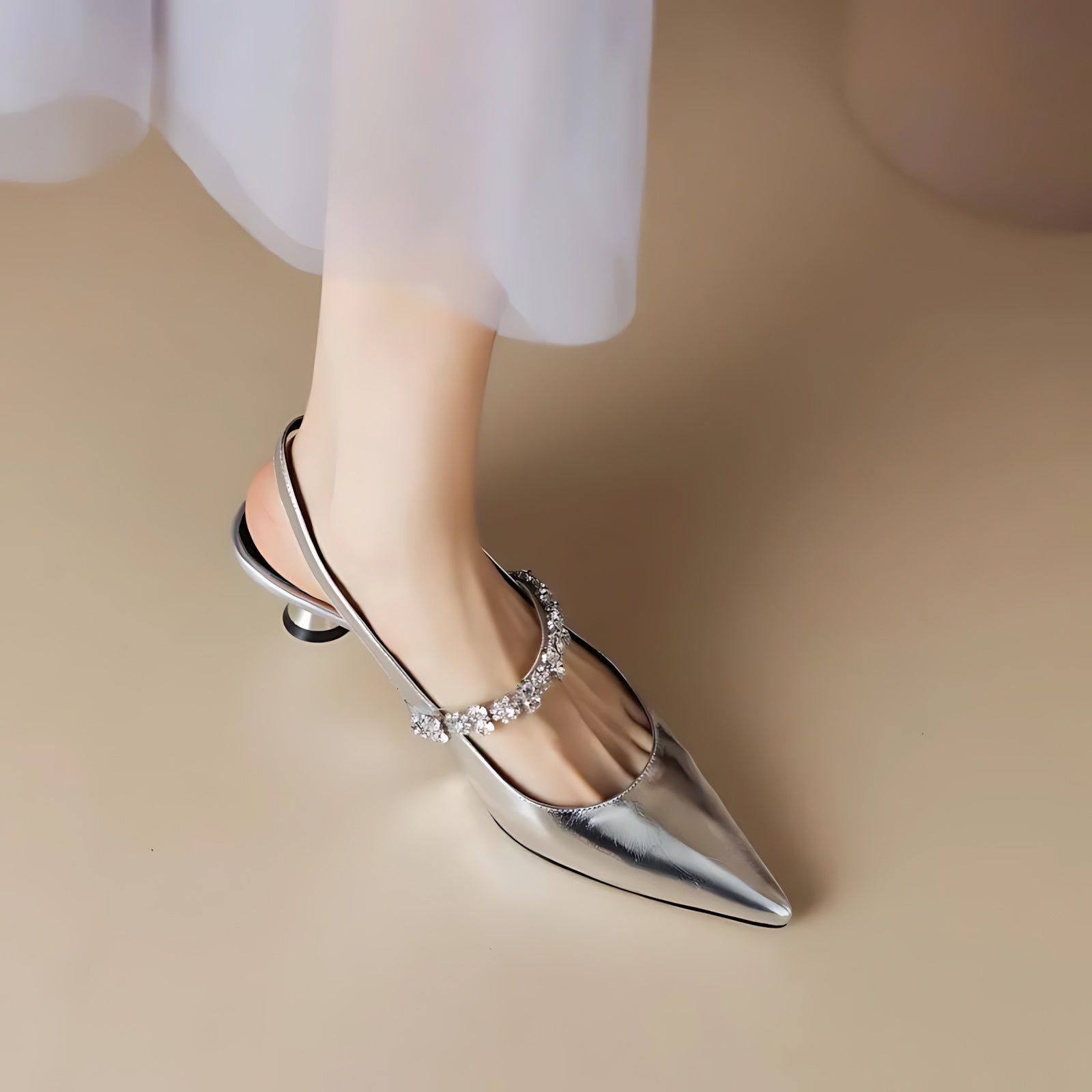 Genevieve – Crystal Slingback Pointed Toe Pumps