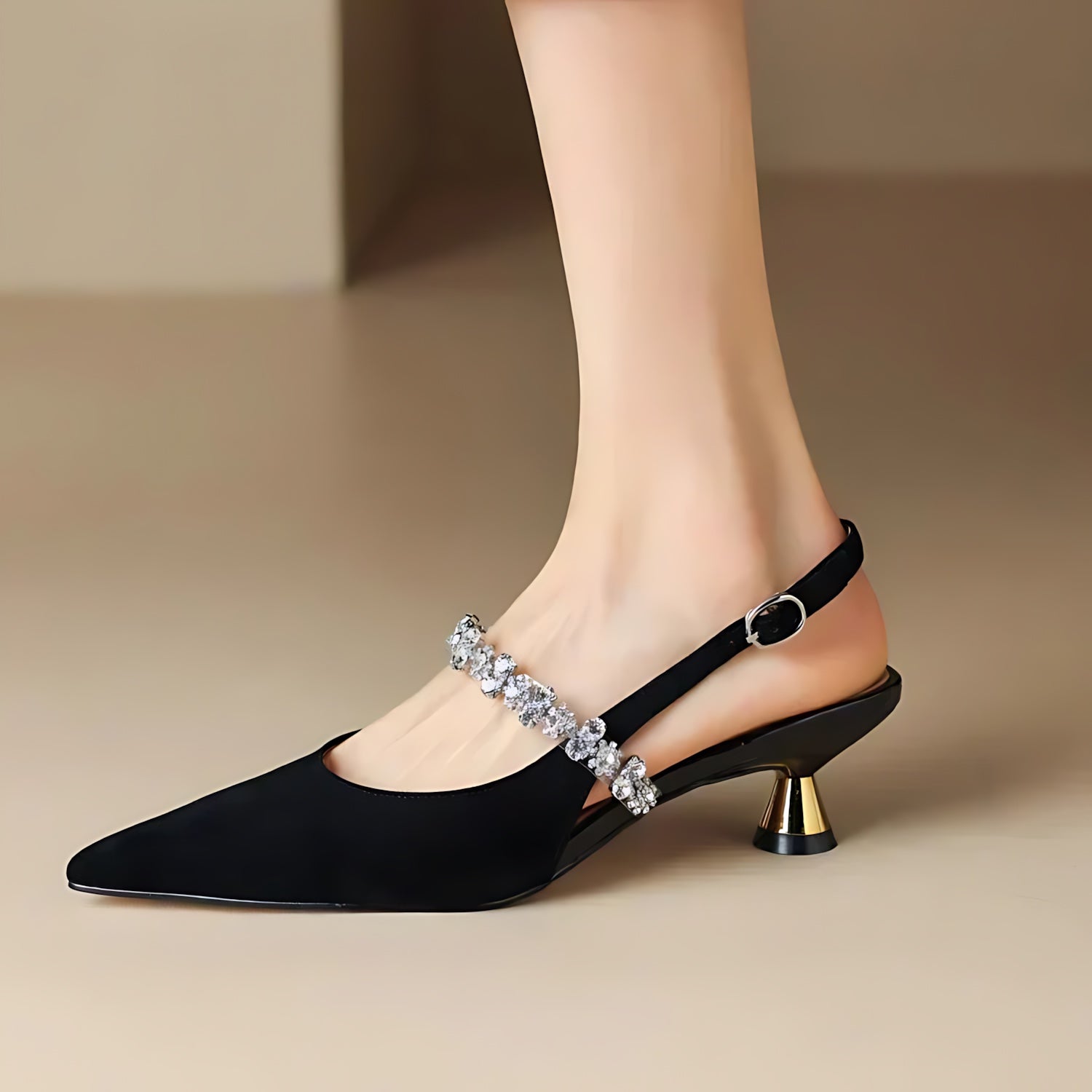 Genevieve – Crystal Slingback Pointed Toe Pumps