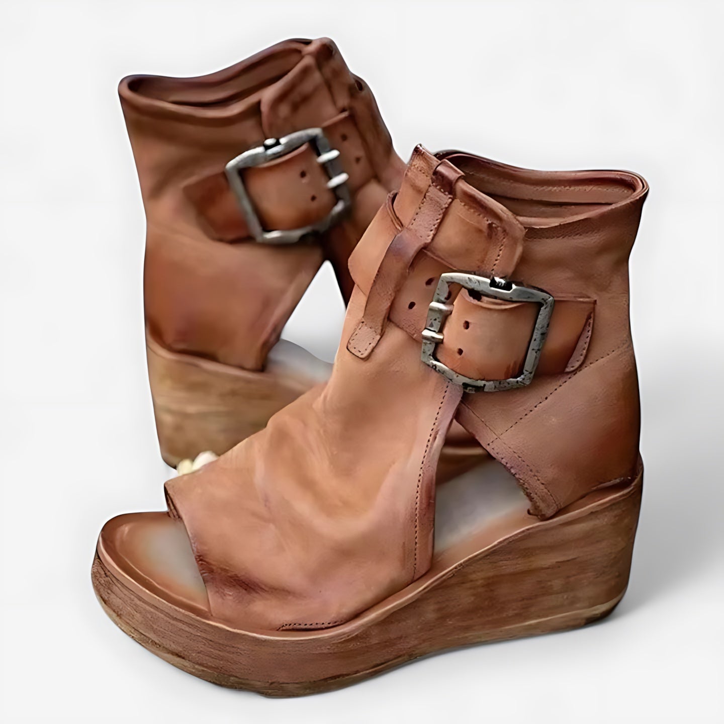 Genevieve – Distressed Leather Wedge Ankle Boots