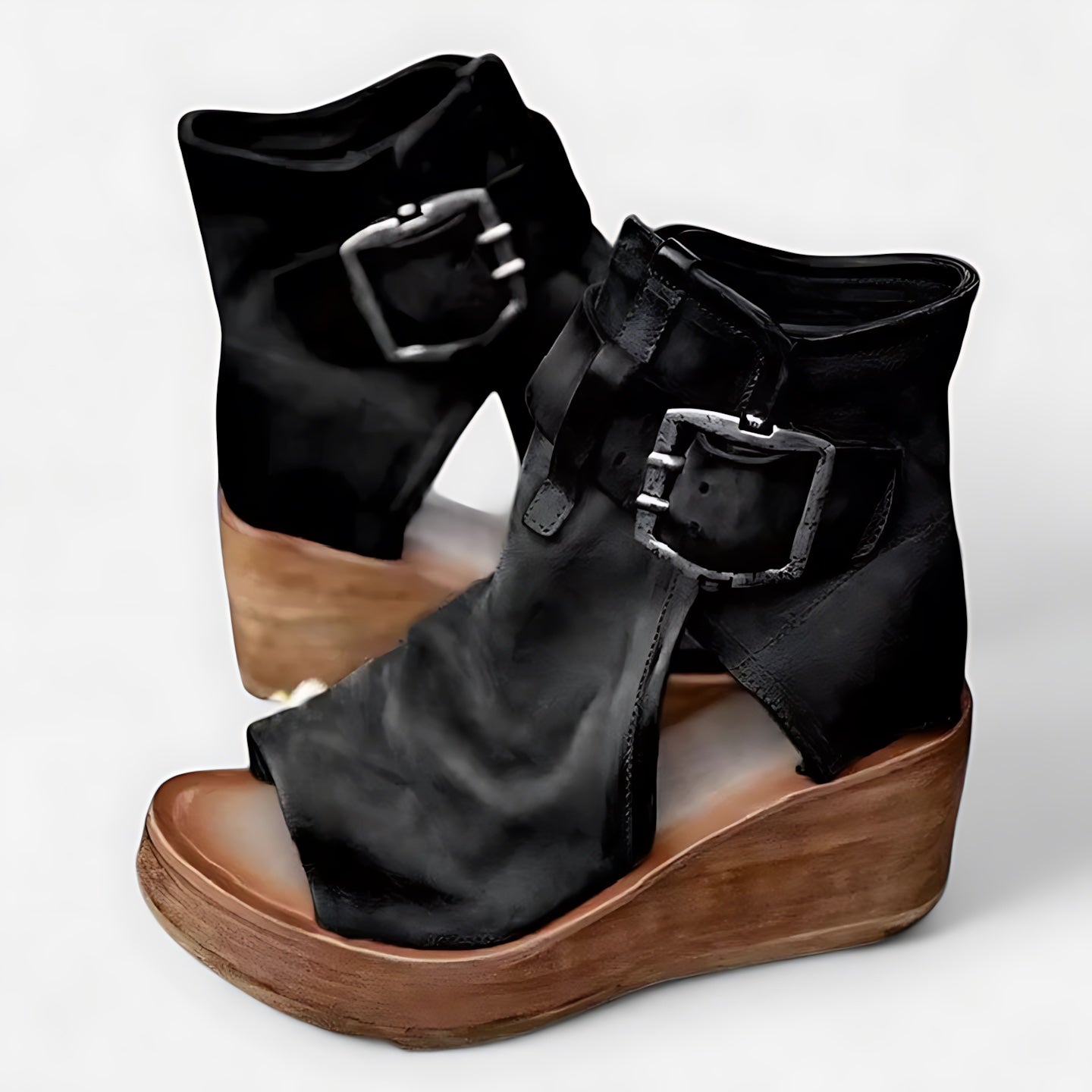 Genevieve – Distressed Leather Wedge Ankle Boots