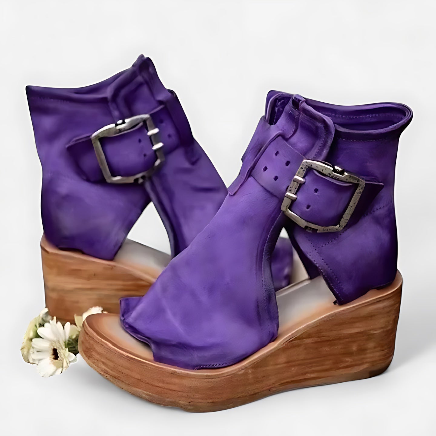 Genevieve – Distressed Leather Wedge Ankle Boots