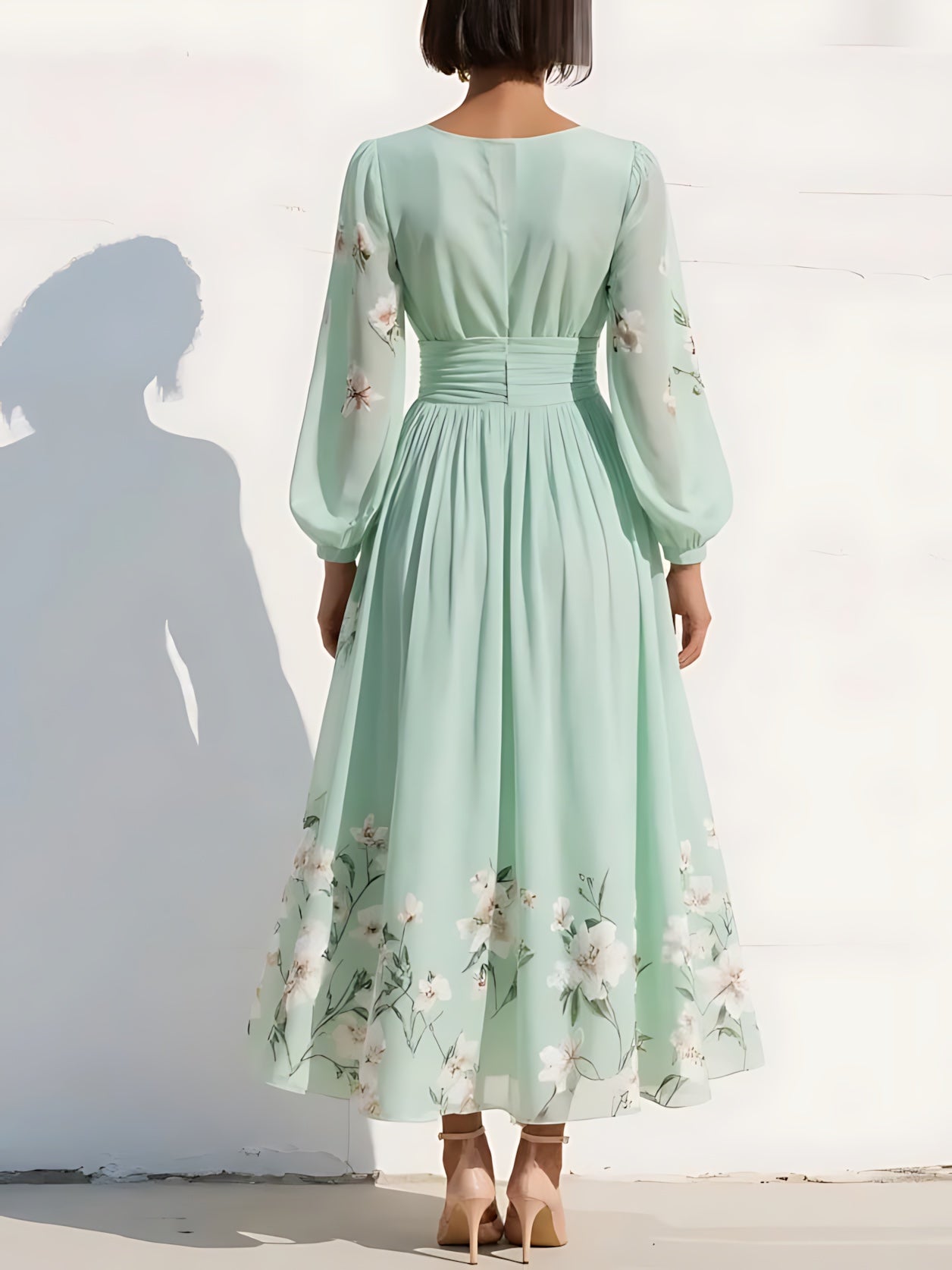 Genevieve – Floral V Neck Bell Sleeve Midi Dress