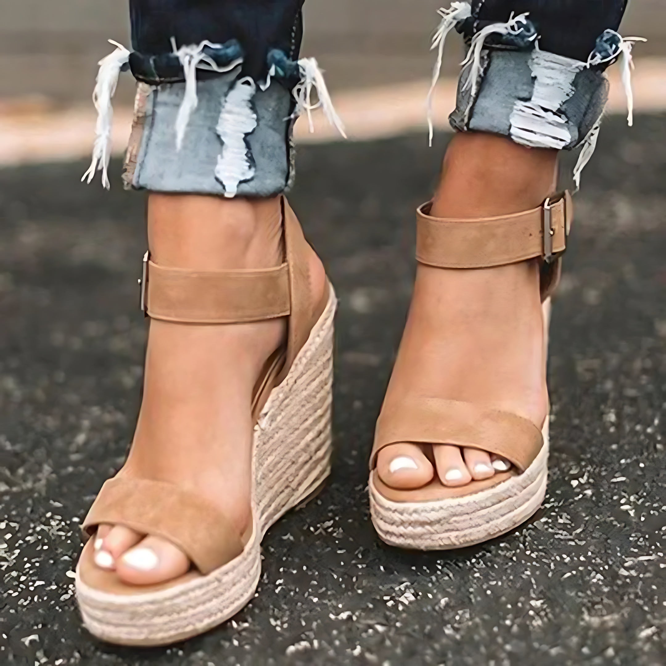Genevieve – Suede Ankle Strap Platform Wedge Sandals