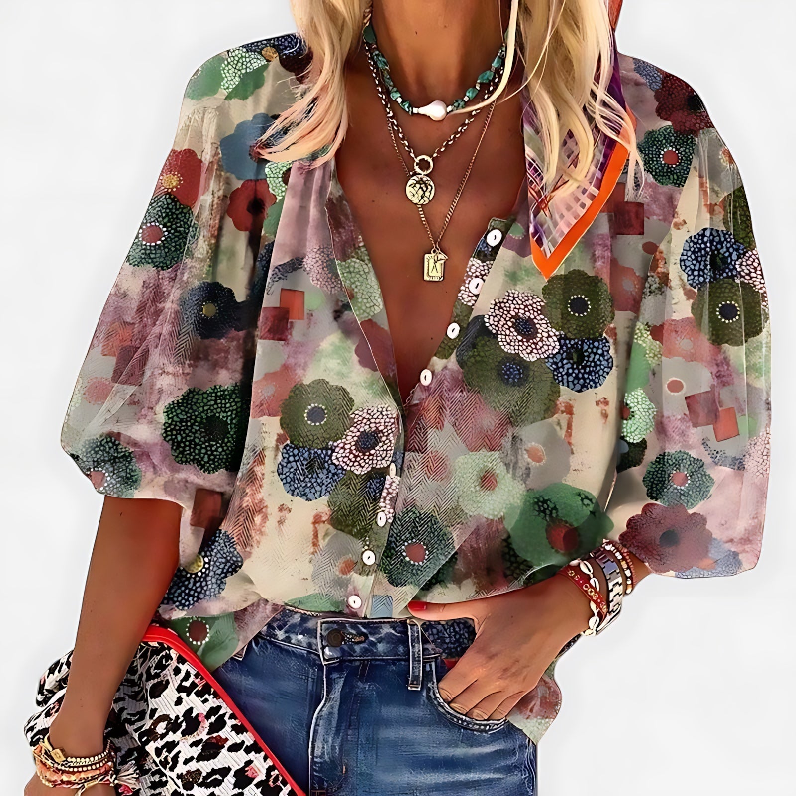 Georgia – Floral Print V Neck Blouse
