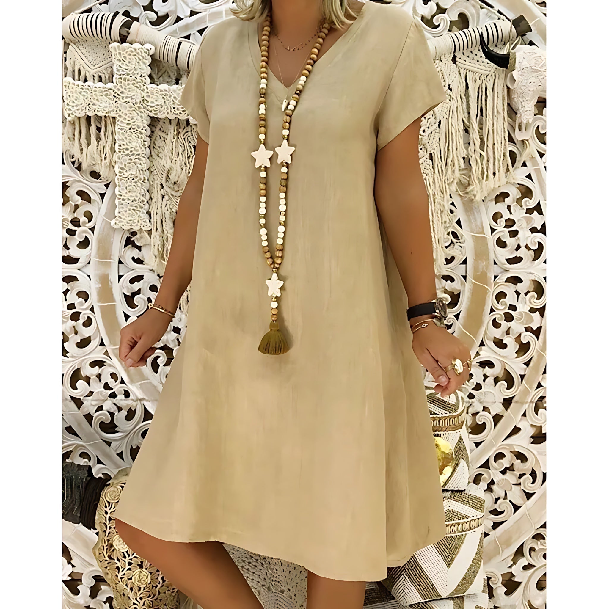 Georgia – V Neck Short Sleeve A-Line Mini Dress