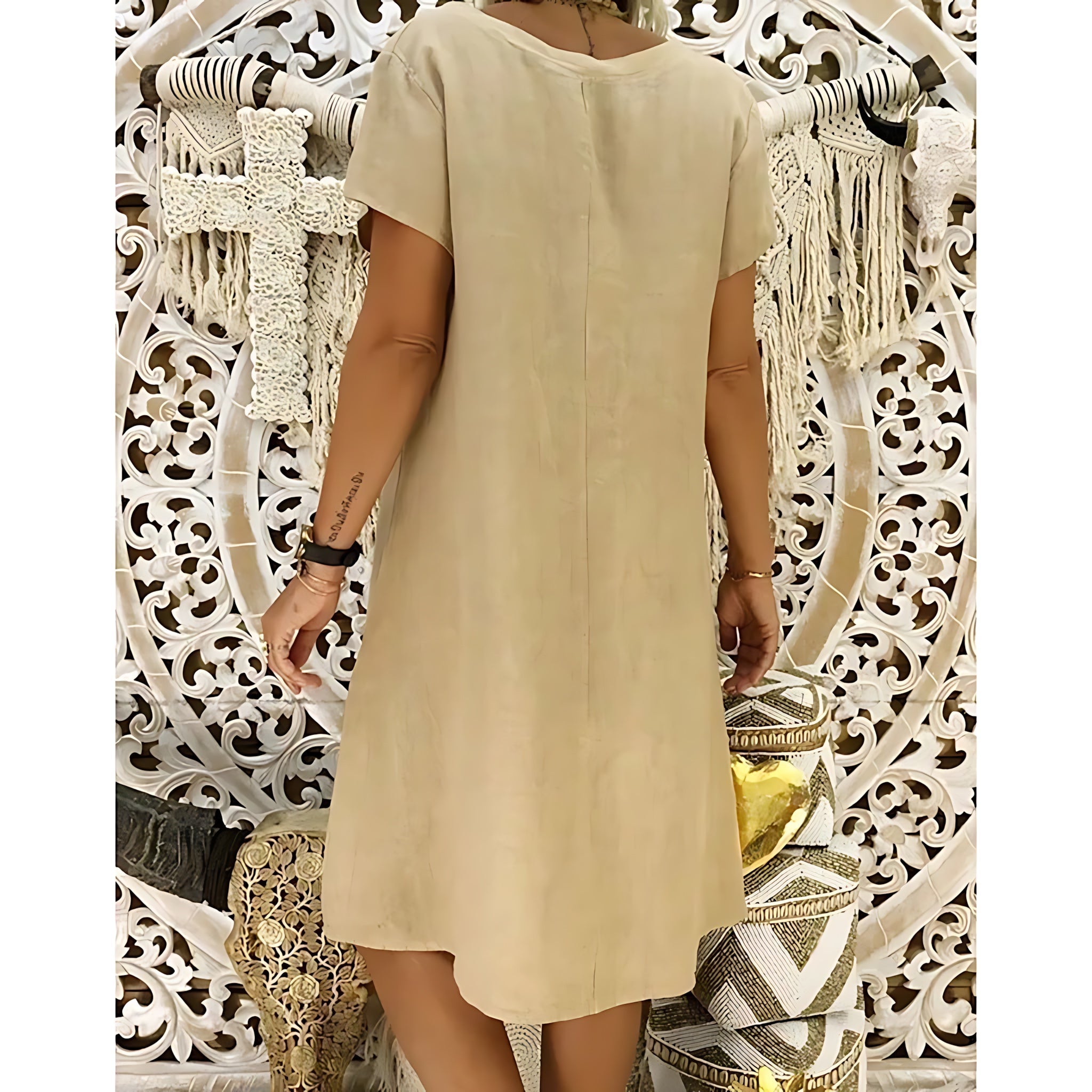 Georgia – V Neck Short Sleeve A-Line Mini Dress