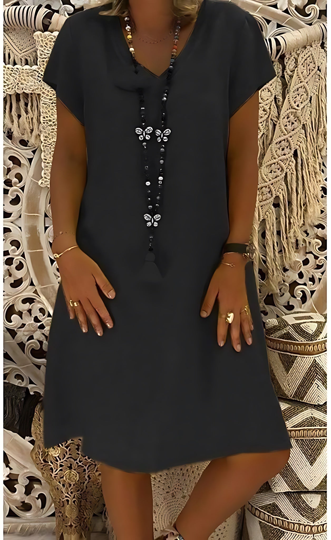 Georgia – V Neck Short Sleeve A-Line Mini Dress
