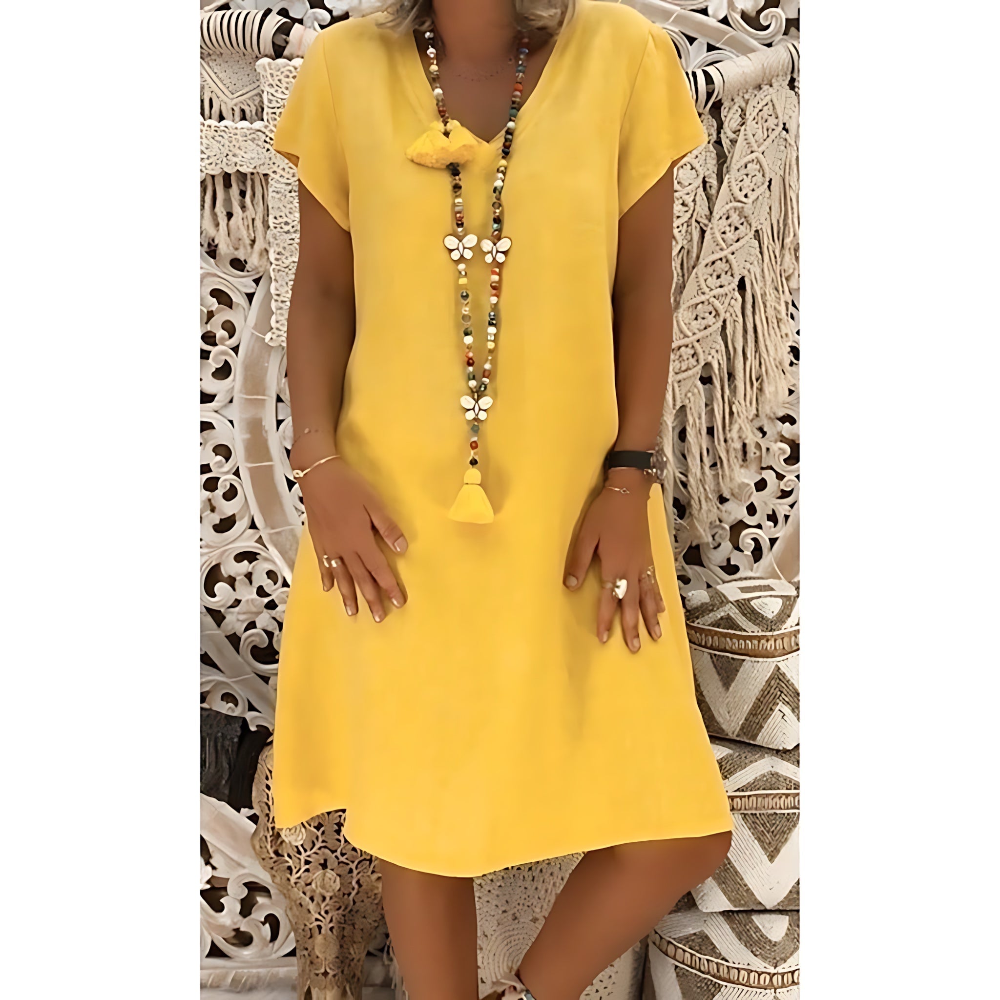Georgia – V Neck Short Sleeve A-Line Mini Dress