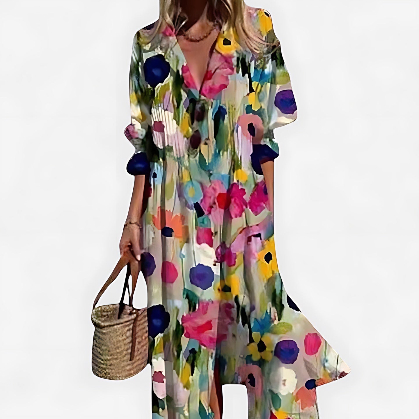 Gianna – Abstract Print Collared Maxi Shirt Dress