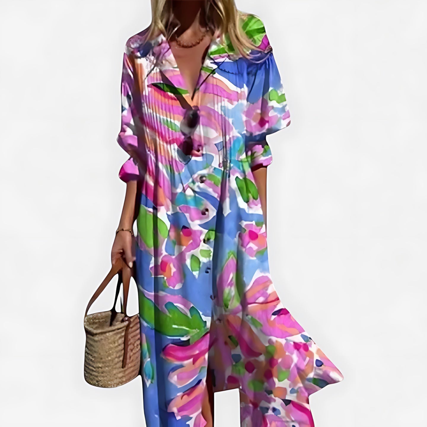 Gianna – Abstract Print Collared Maxi Shirt Dress