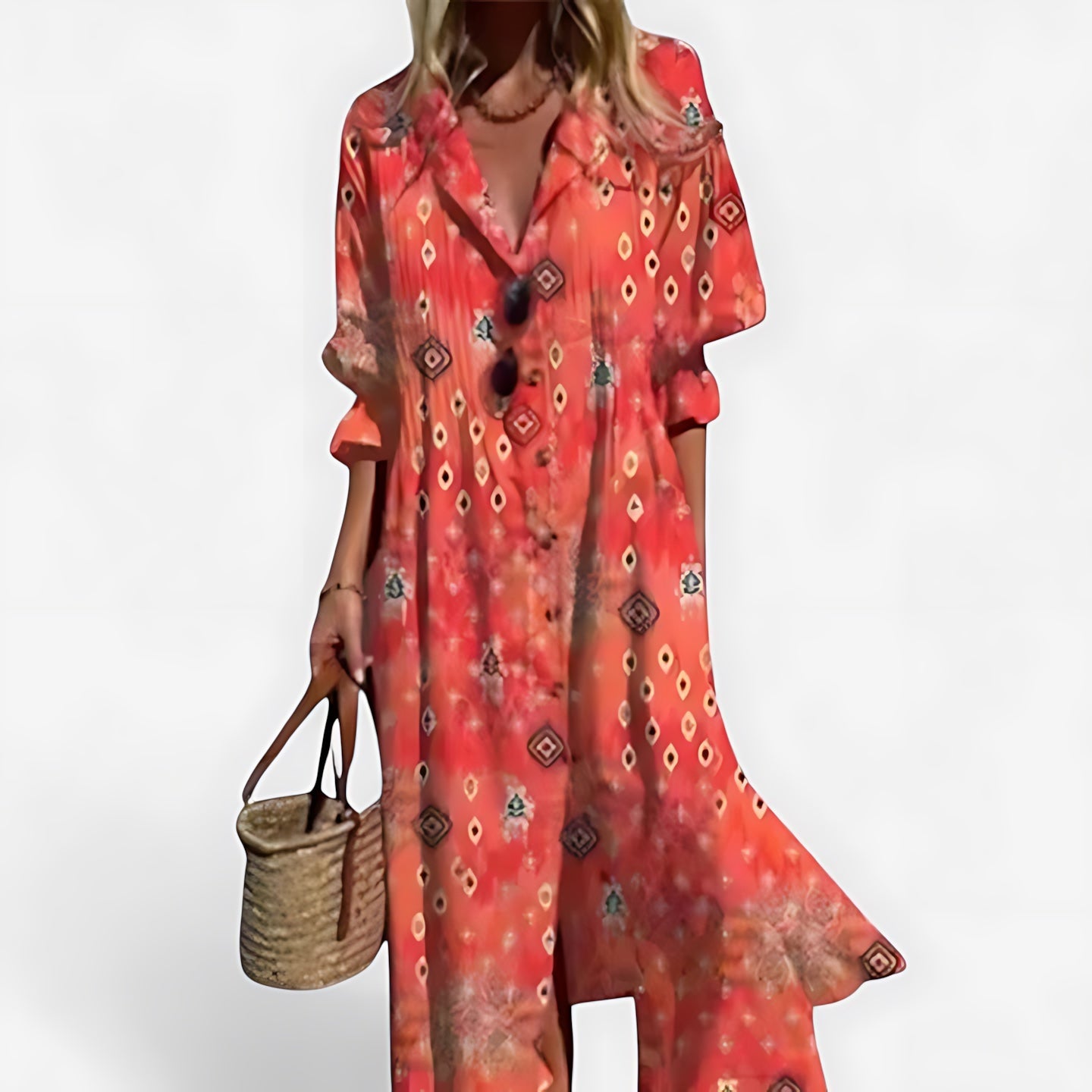 Gianna – Abstract Print Collared Maxi Shirt Dress