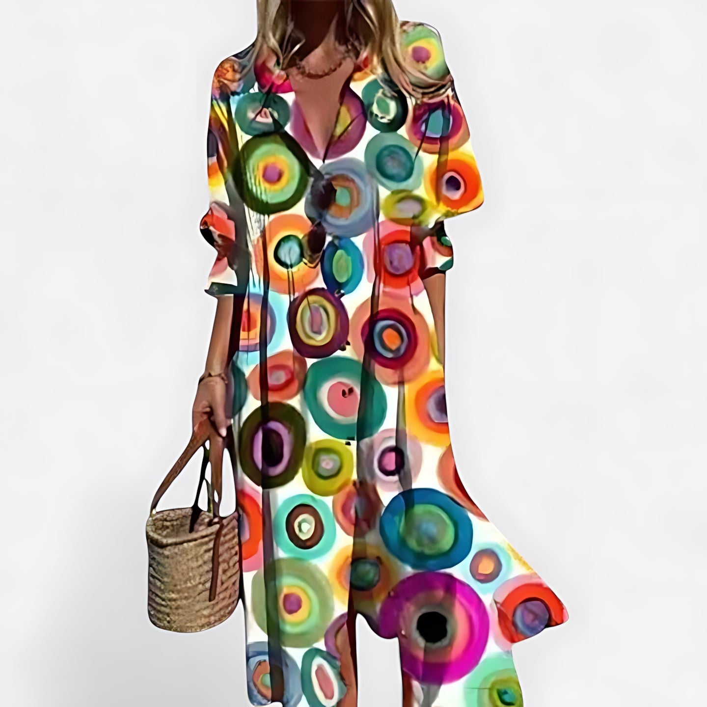 Gianna – Abstract Print Collared Maxi Shirt Dress