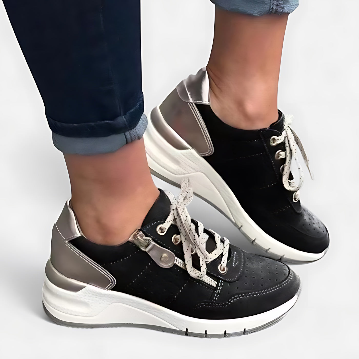 Gianna – Suede Mesh Lace Up Wedge Sneakers
