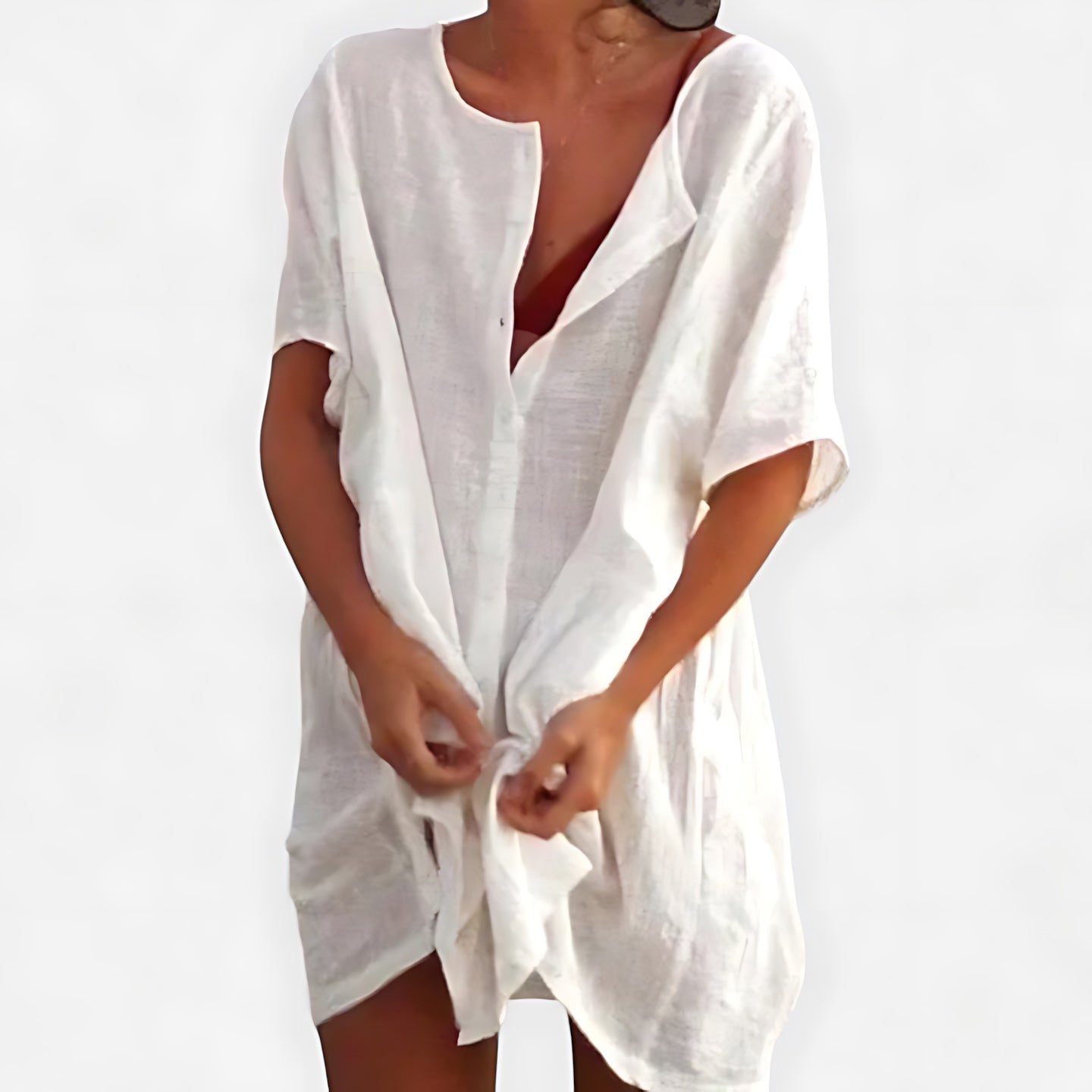 Gianna – V Neck 3/4 Sleeve Beach Tunic Dress