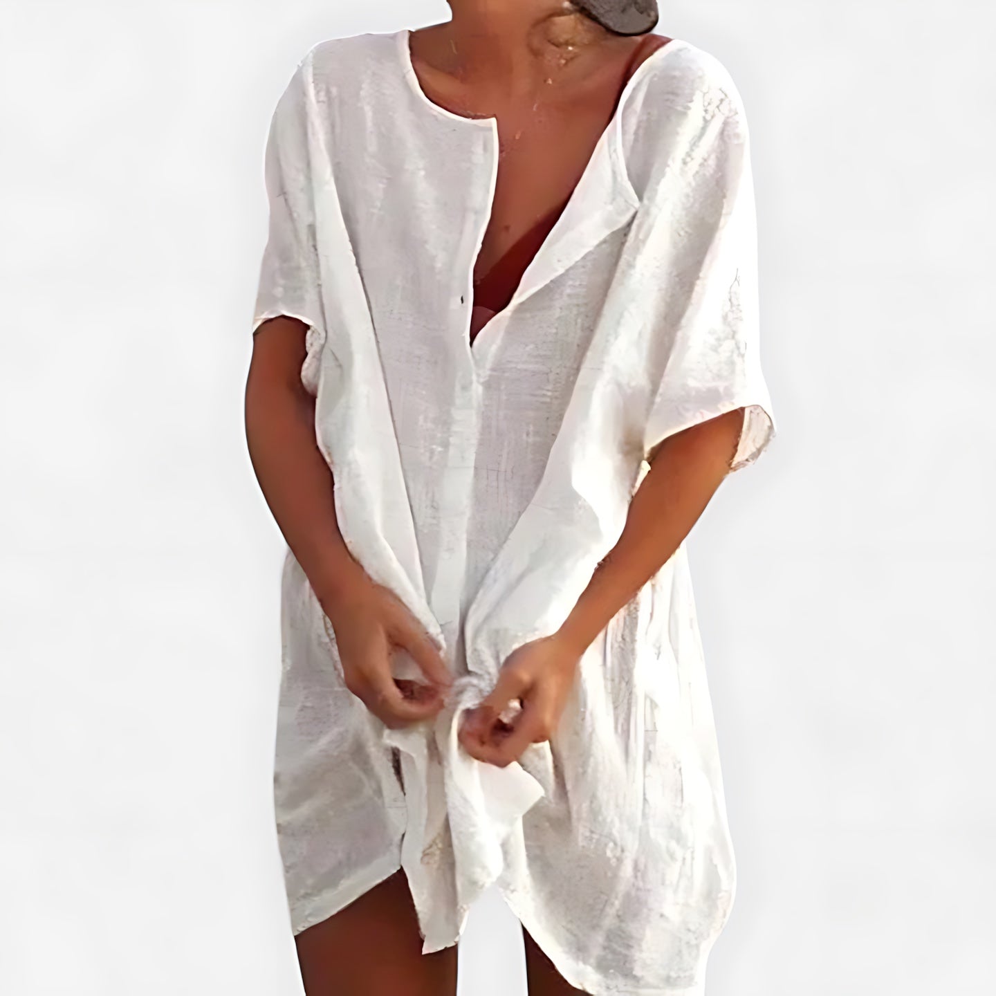 Gianna – V Neck 3/4 Sleeve Beach Tunic Dress
