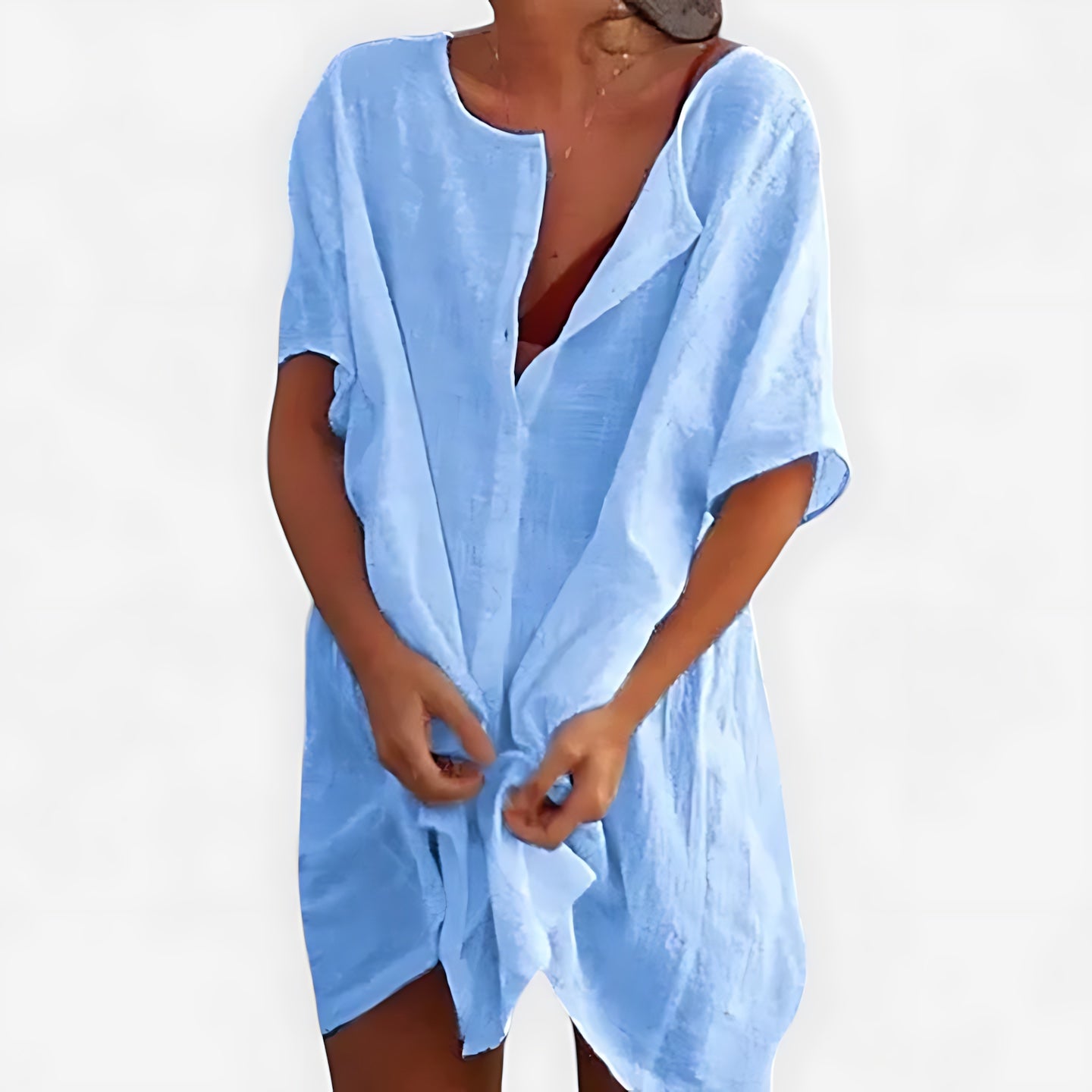 Gianna – V Neck 3/4 Sleeve Beach Tunic Dress