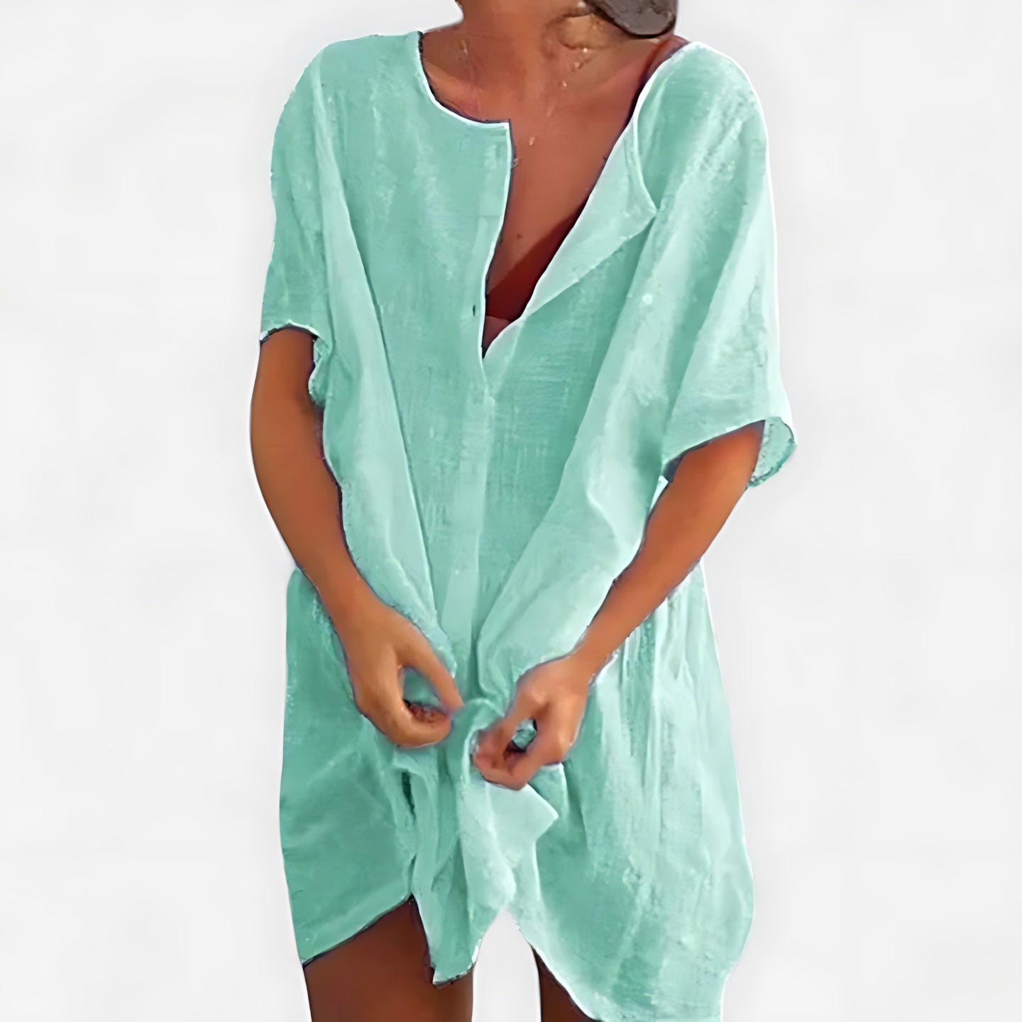 Gianna – V Neck 3/4 Sleeve Beach Tunic Dress