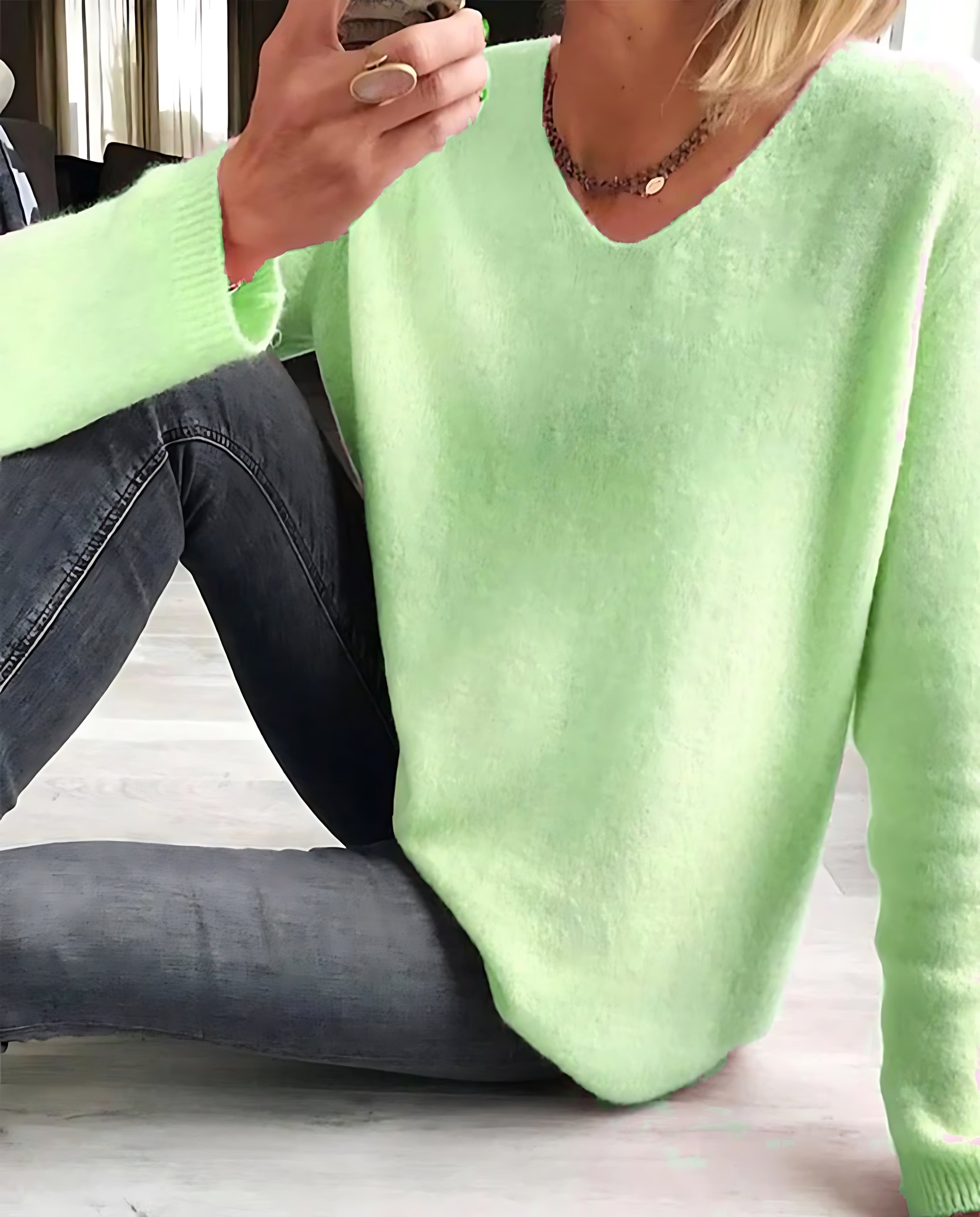 Gianna – V Neck Long Sleeve Knit Sweater