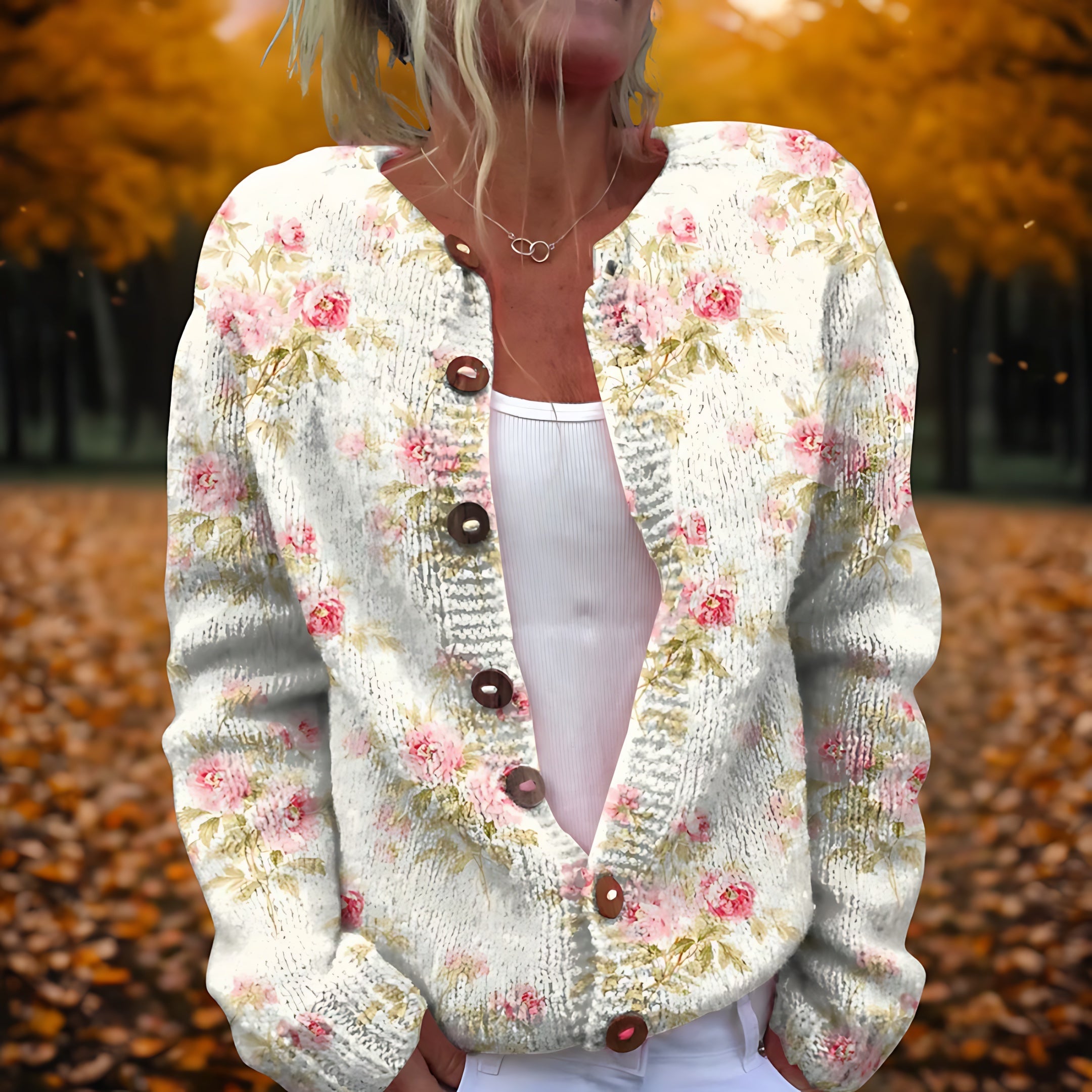 Grace – Floral Print Fuzzy Knit Cardigan