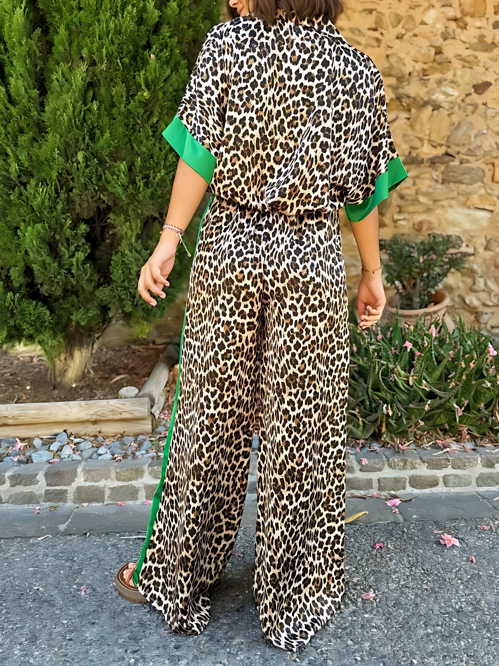 Grace – Leopard Print Shirt and Wide Leg Pants Set