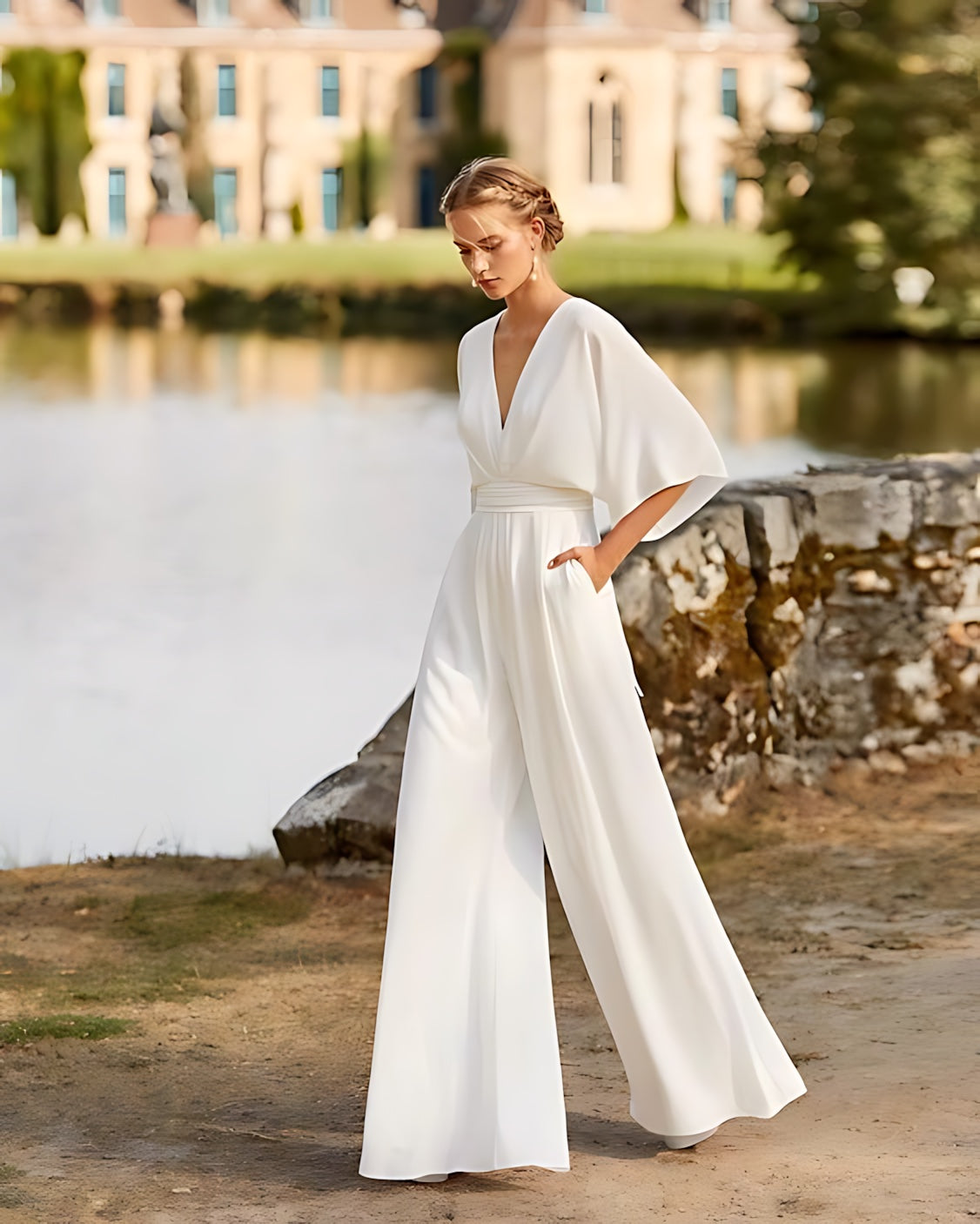 Grace – V Neck Batwing Sleeve Wide Leg Formal Jumpsuit