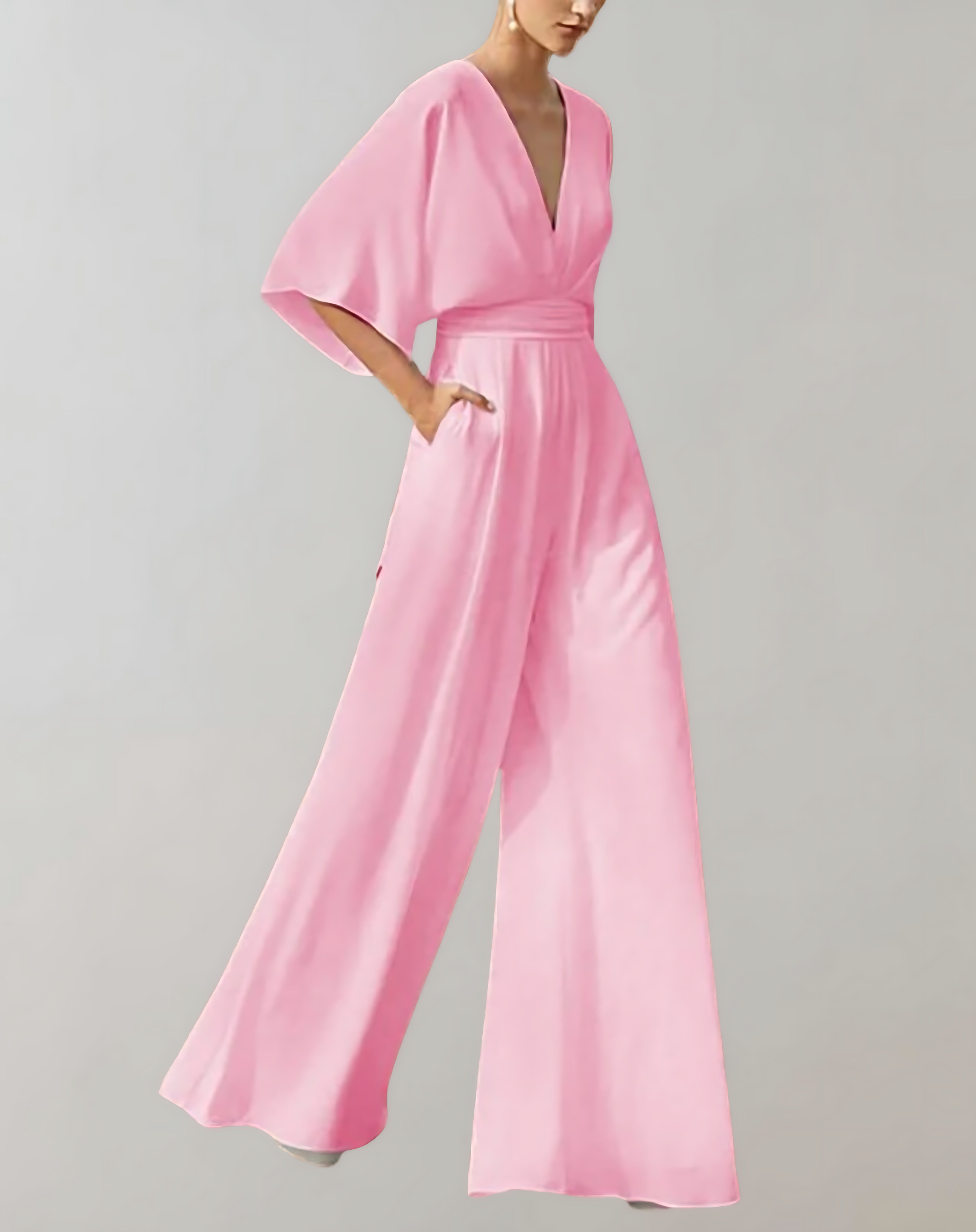 Grace – V Neck Batwing Sleeve Wide Leg Formal Jumpsuit