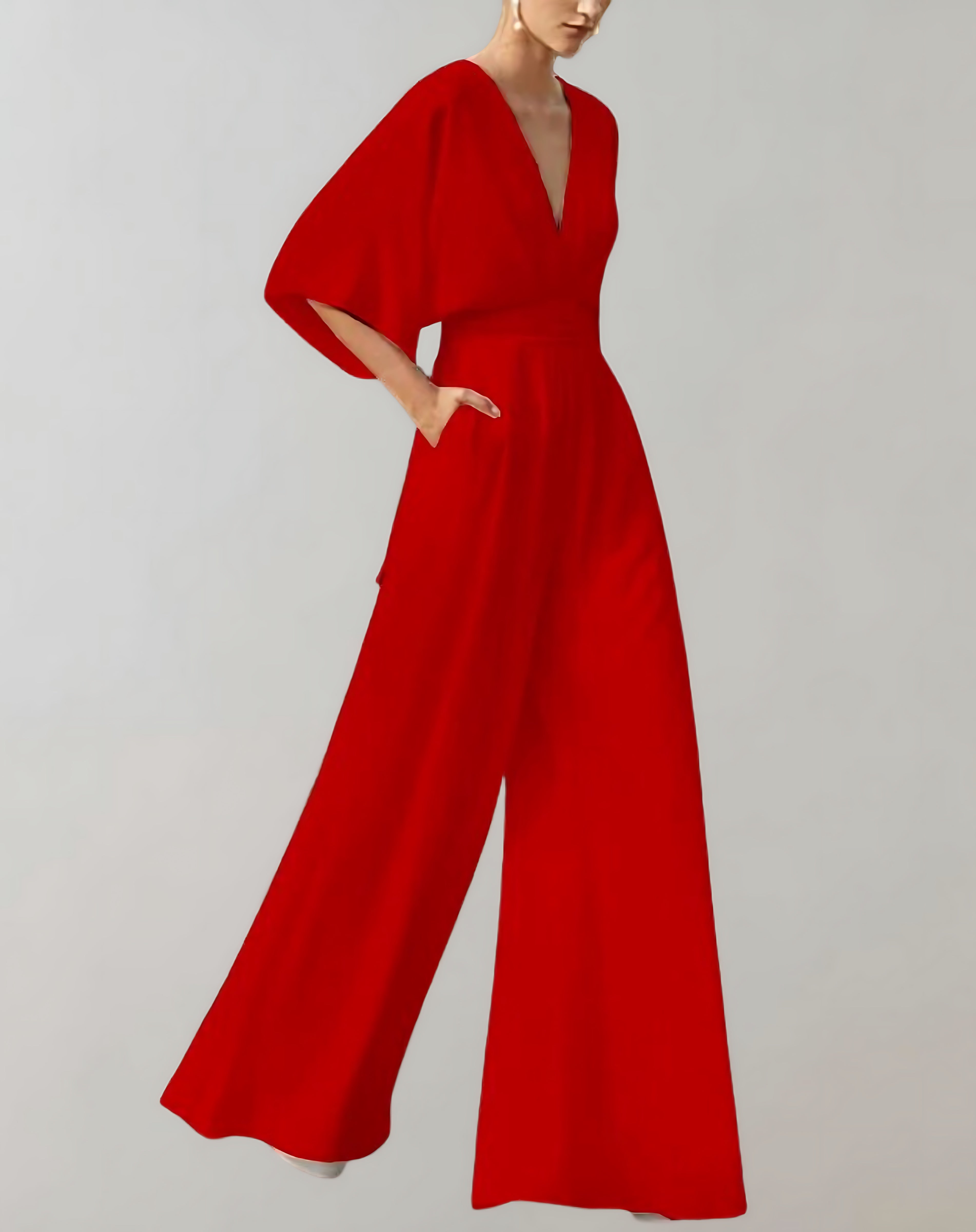 Grace – V Neck Batwing Sleeve Wide Leg Formal Jumpsuit