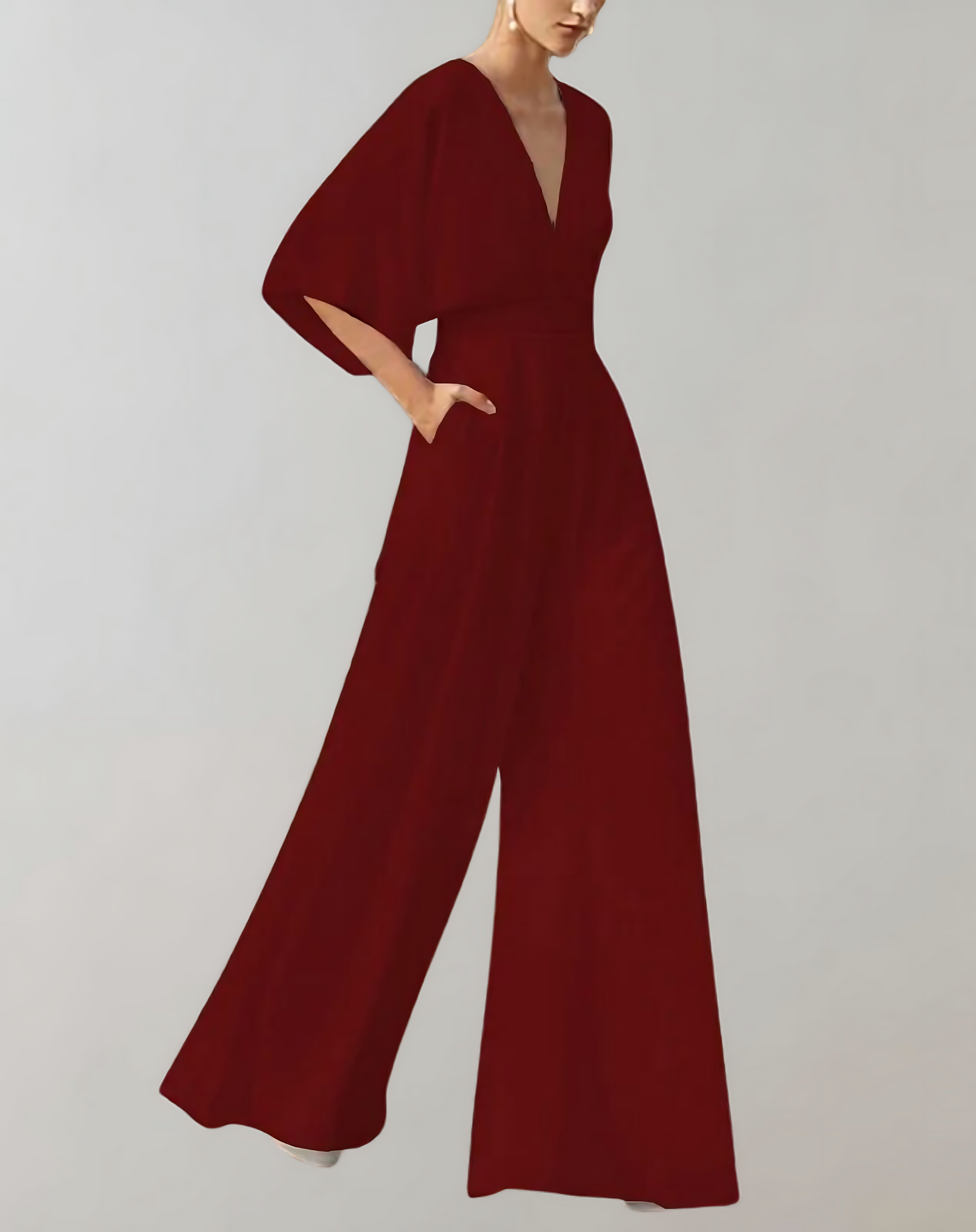 Grace – V Neck Batwing Sleeve Wide Leg Formal Jumpsuit