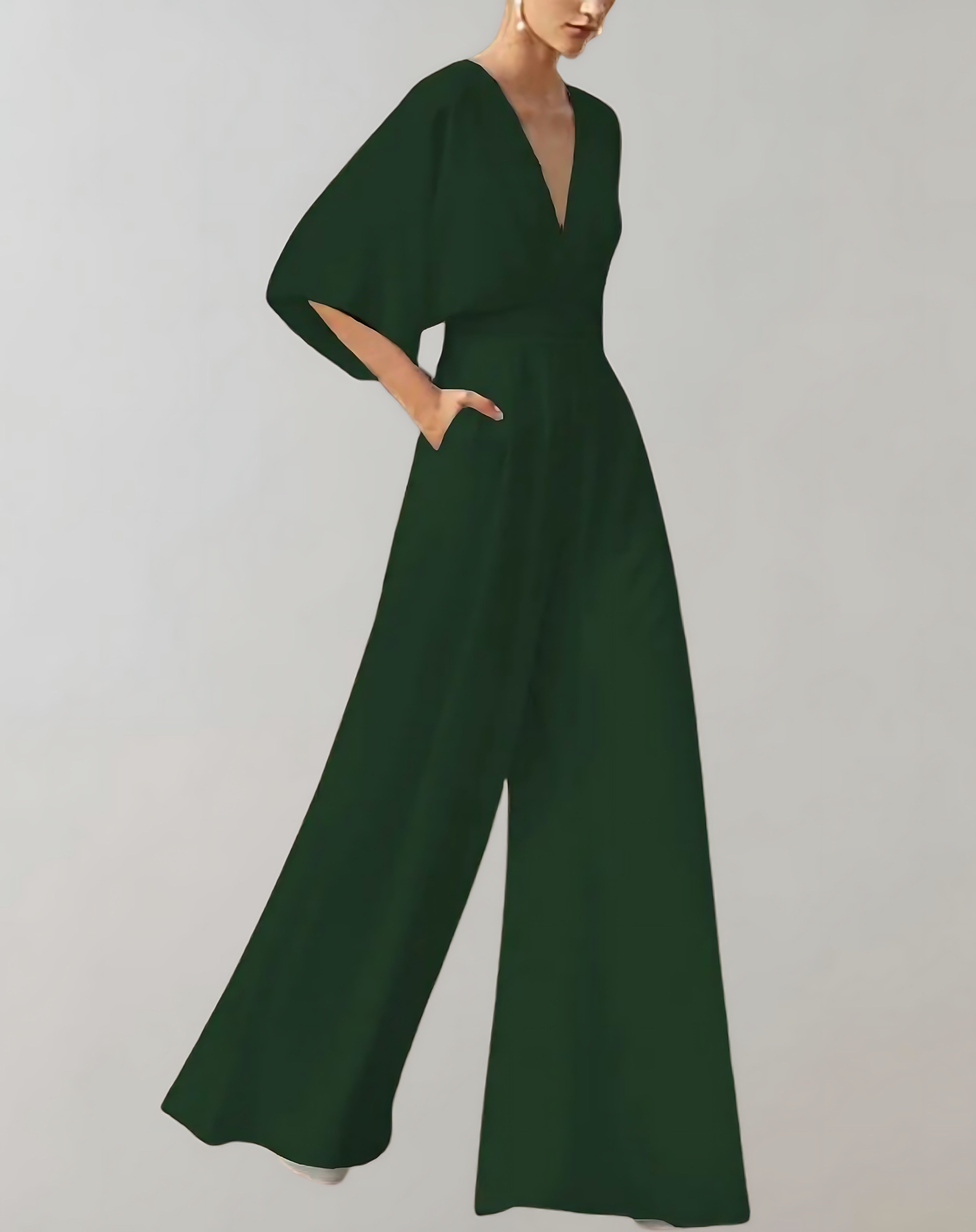 Grace – V Neck Batwing Sleeve Wide Leg Formal Jumpsuit