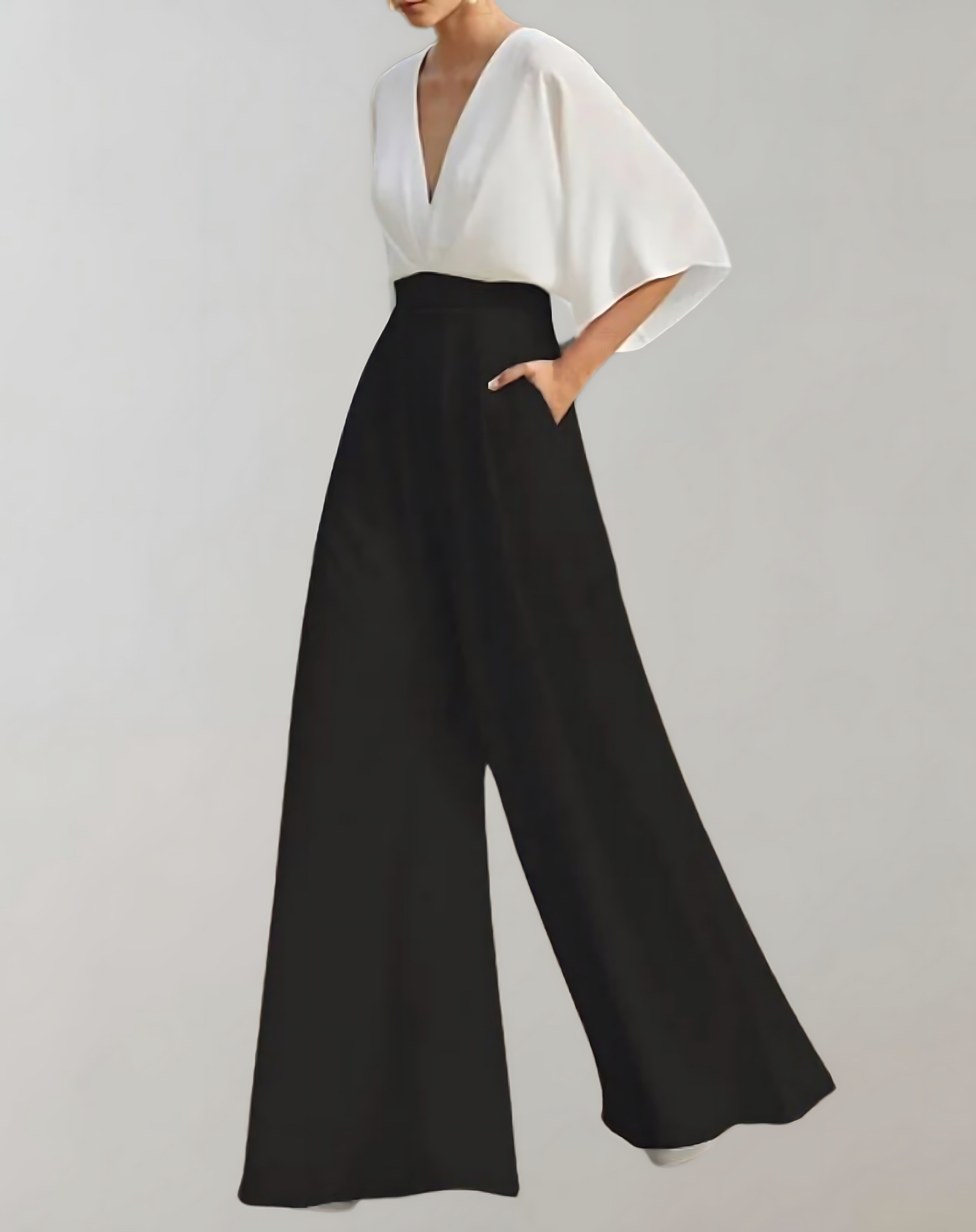 Grace – V Neck Batwing Sleeve Wide Leg Formal Jumpsuit