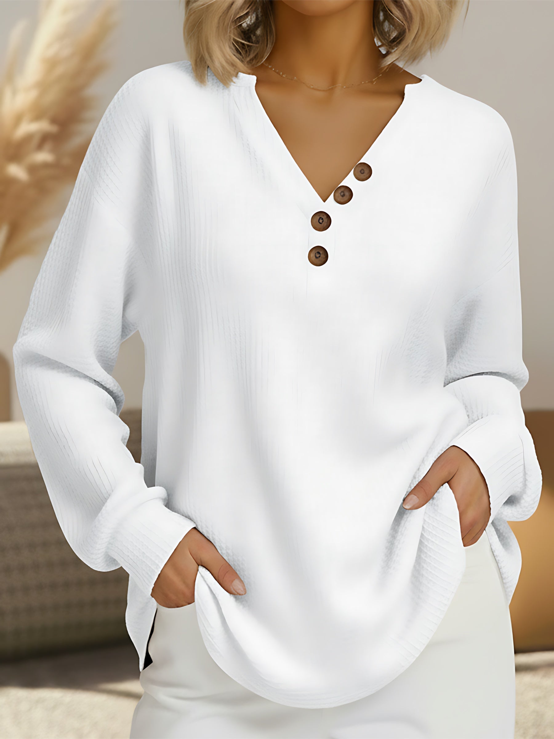 Grace – V Neck Button Front Knit Top