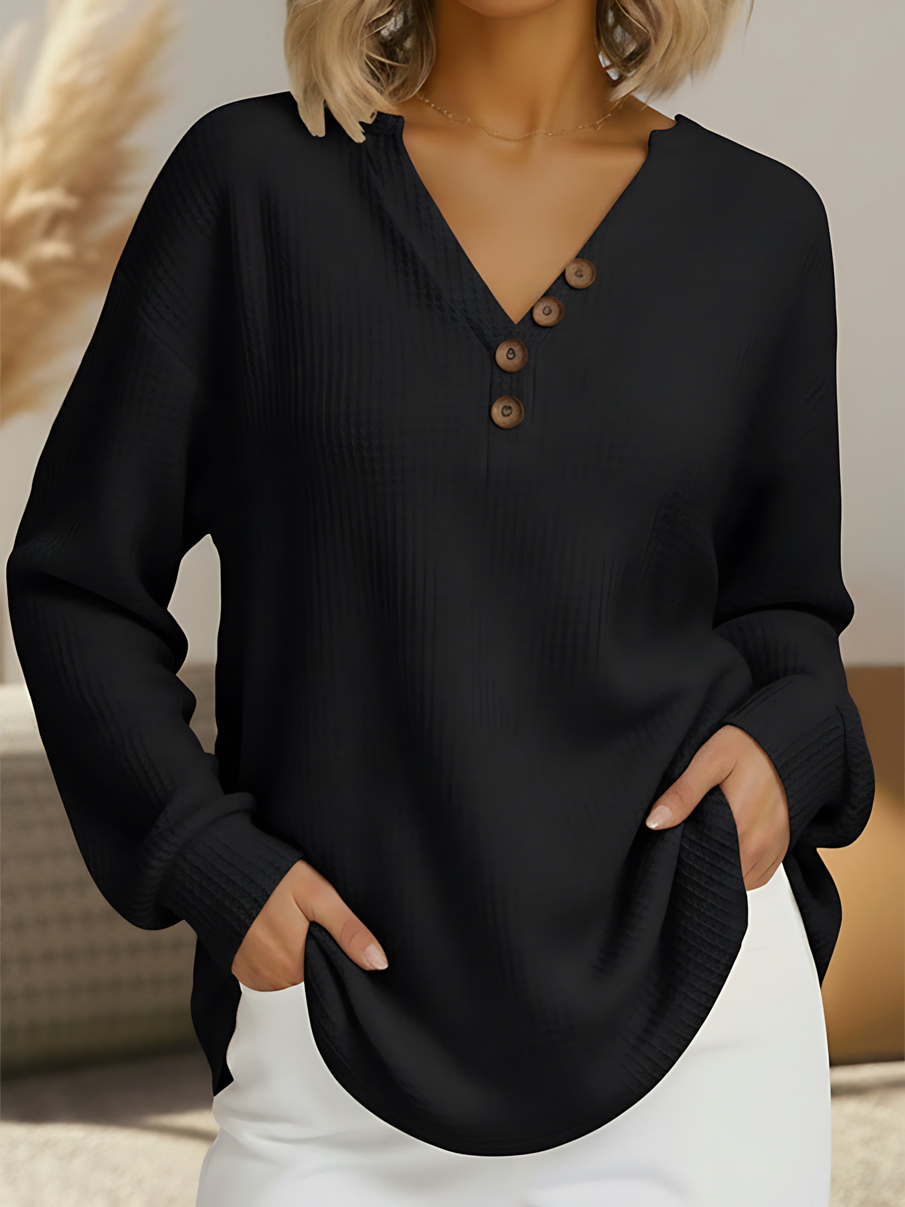 Grace – V Neck Button Front Knit Top