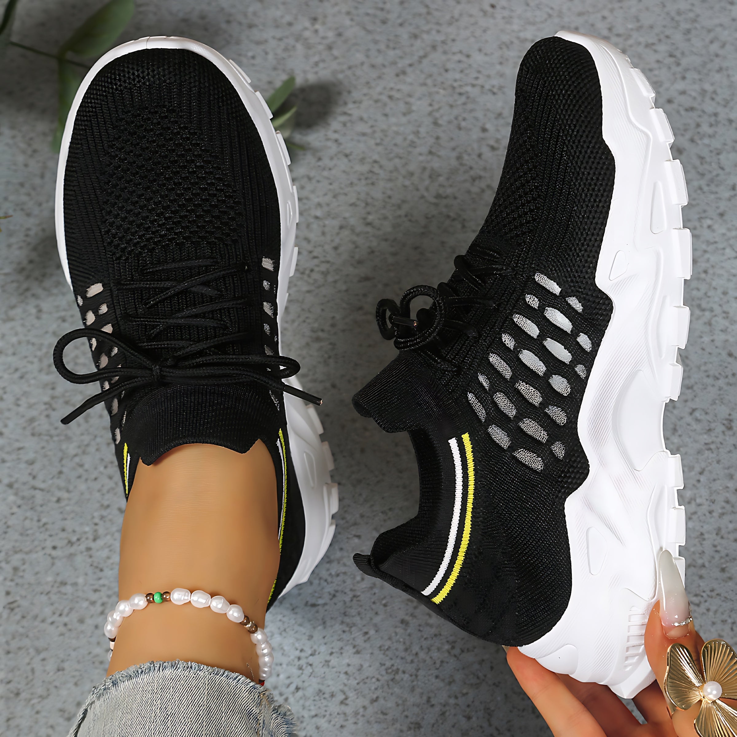 Hadley – Mesh Lace Up Chunky Sole Walking Sneakers