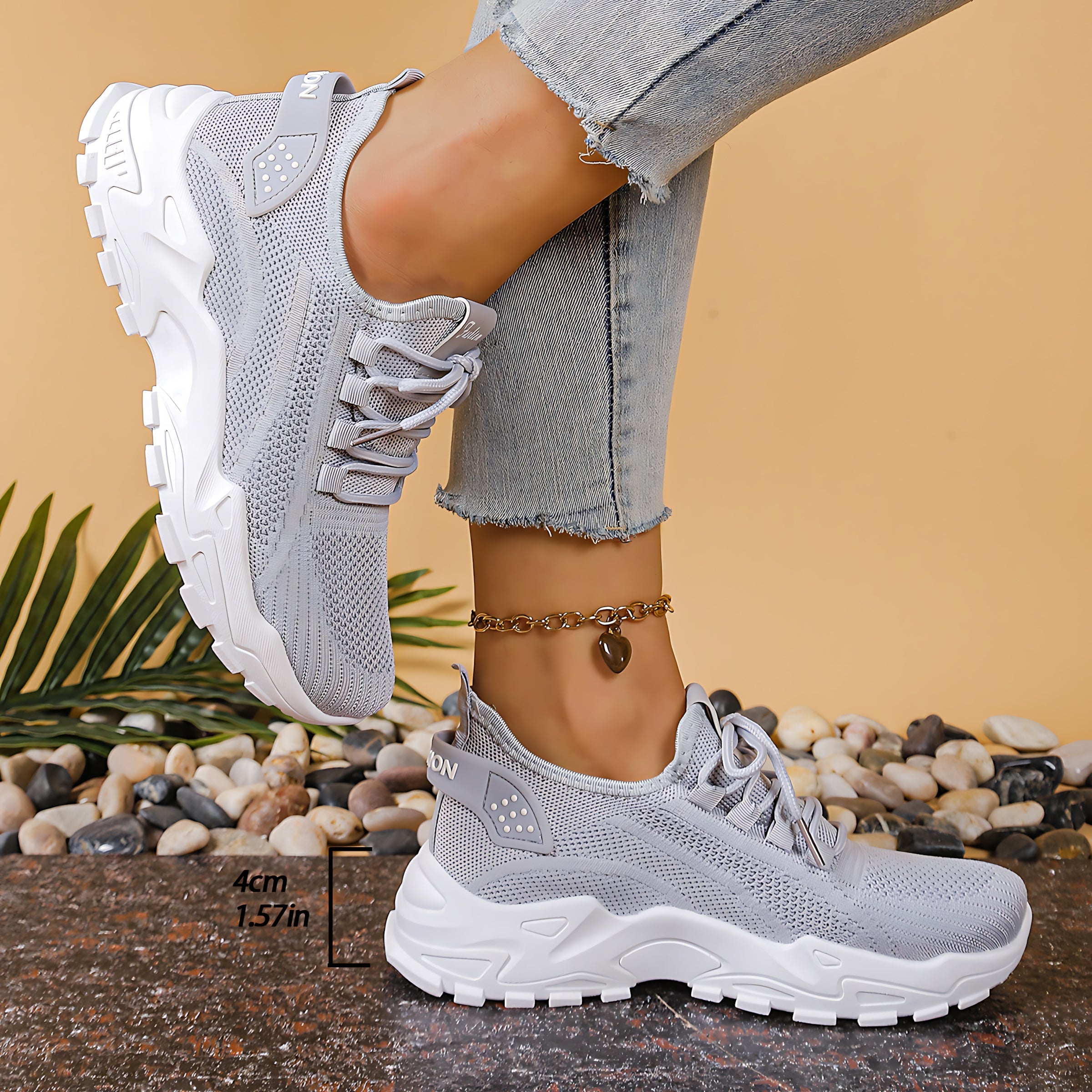 Hadley – Mesh Lace Up Chunky Sole Walking Sneakers