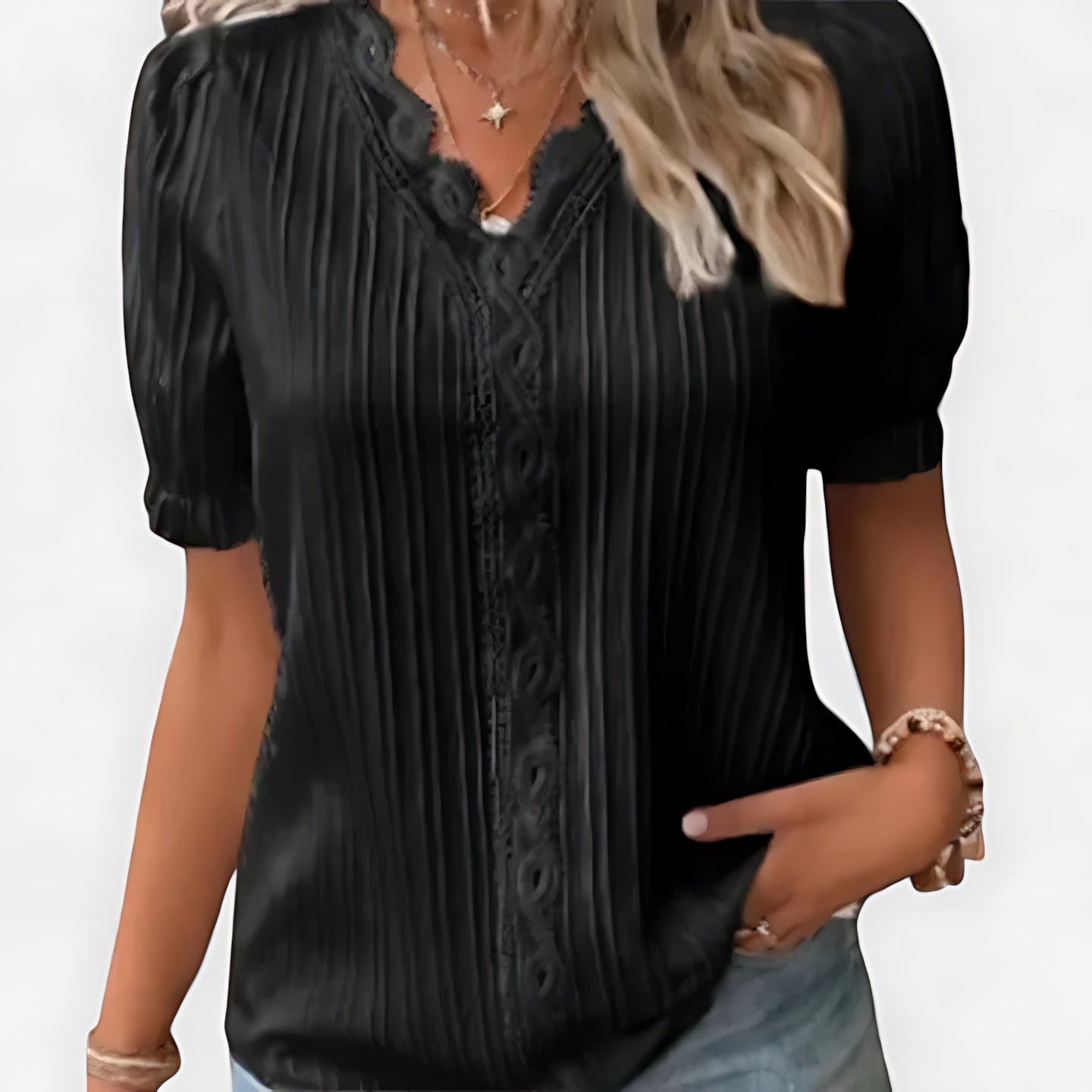 Hadley – Pintuck Pleated Short Sleeve Blouse