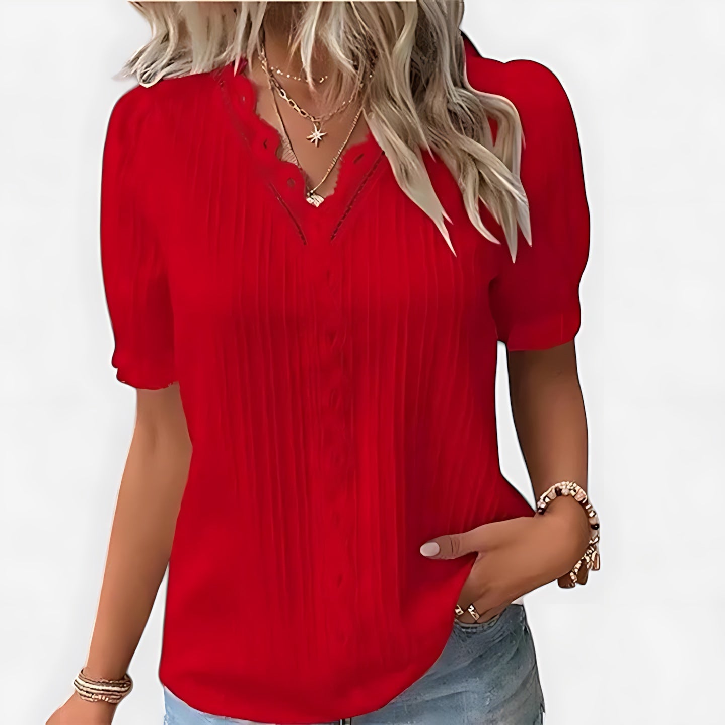 Hadley – Pintuck Pleated Short Sleeve Blouse