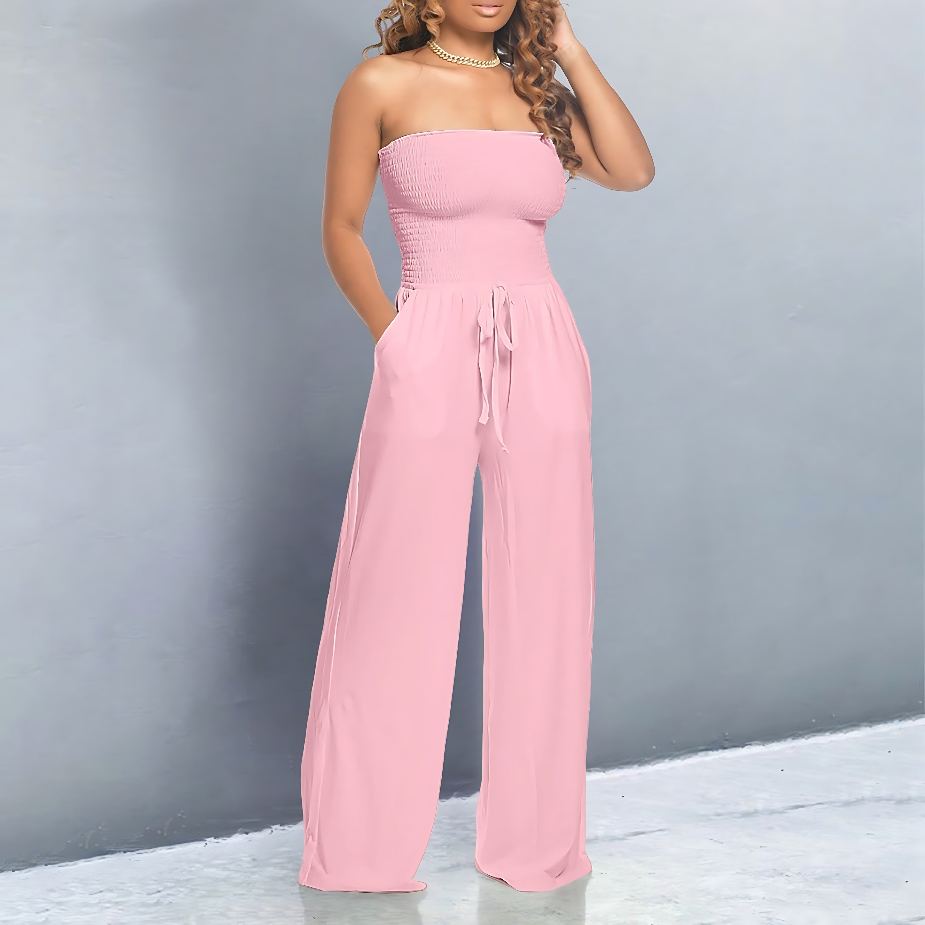 Hadley – Strapless Smocked Wide Leg Jumpsuit