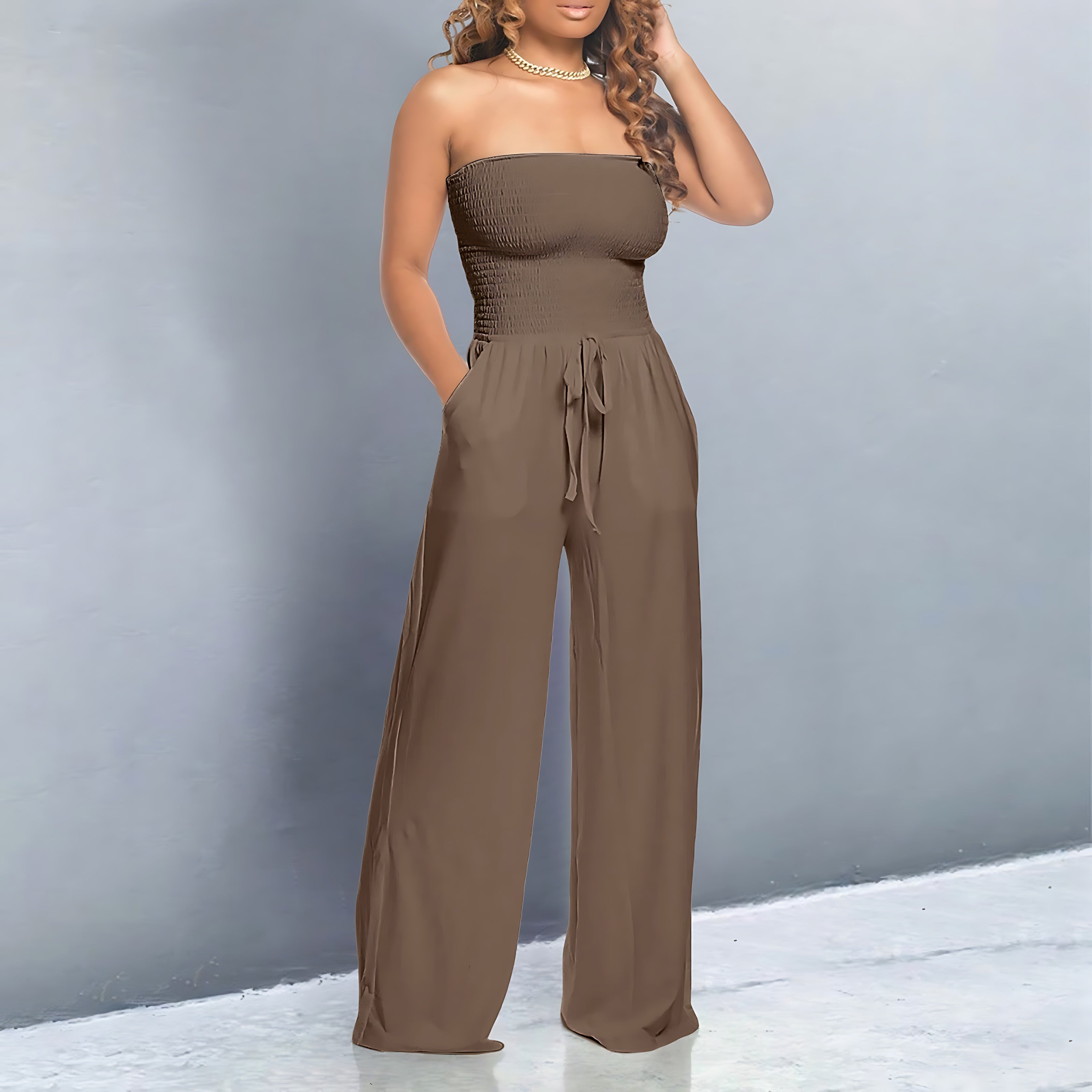 Hadley – Strapless Smocked Wide Leg Jumpsuit