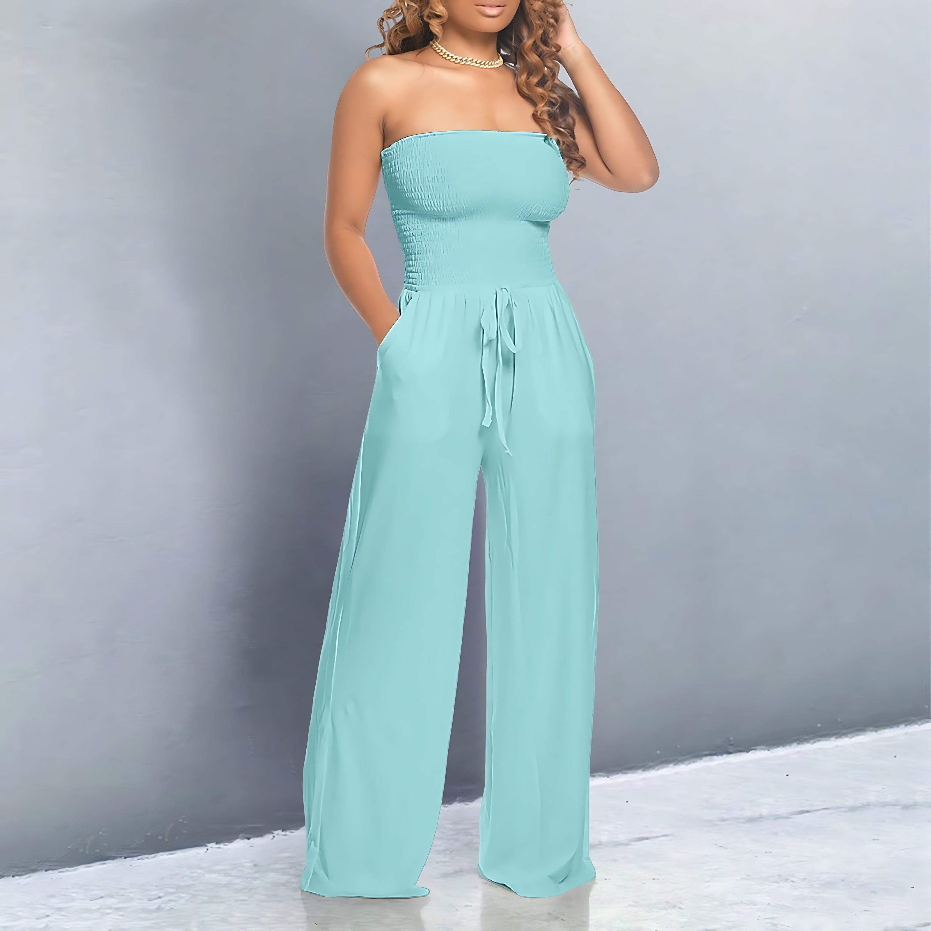 Hadley – Strapless Smocked Wide Leg Jumpsuit