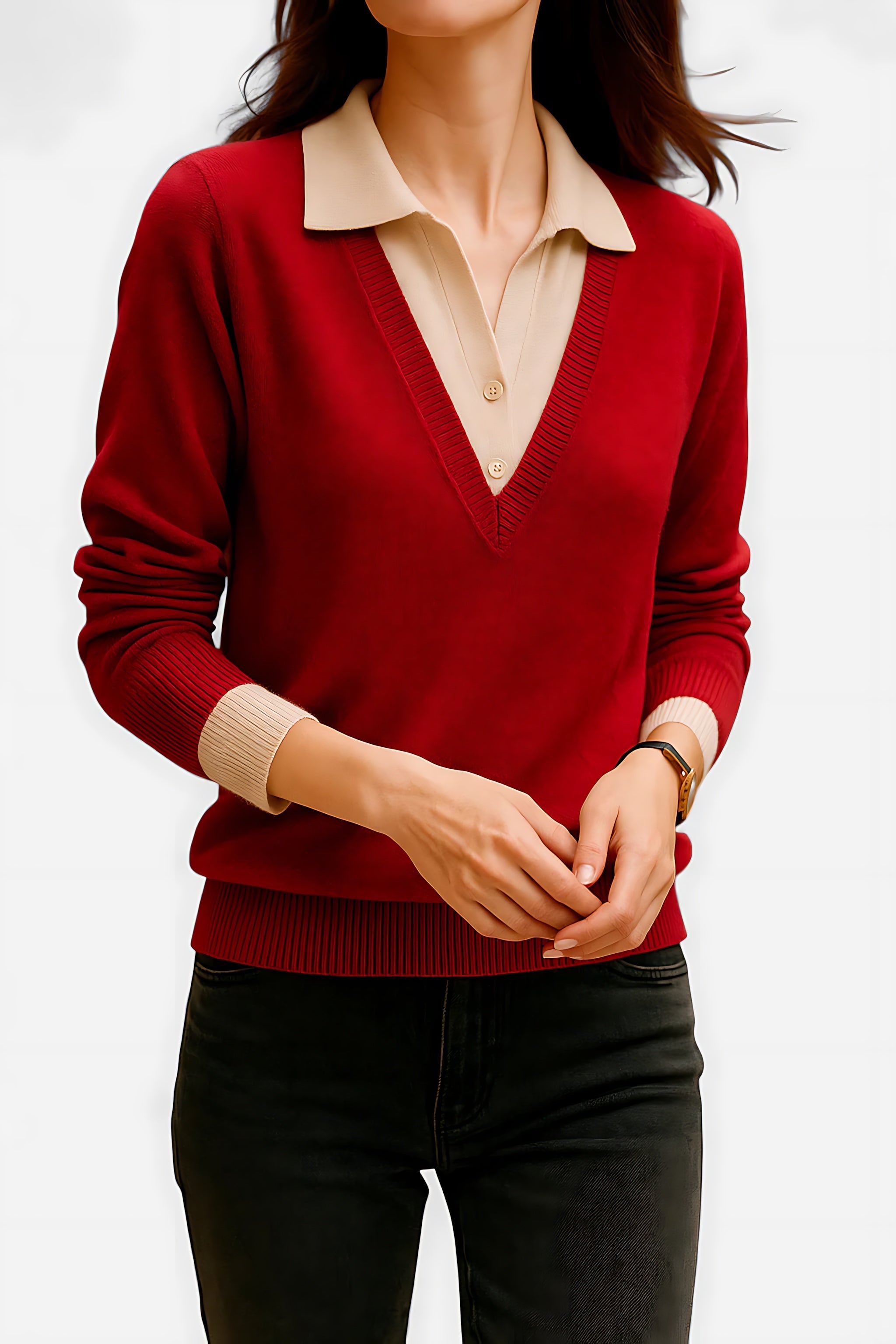 Hailey – Collared V Neck Knit Sweater