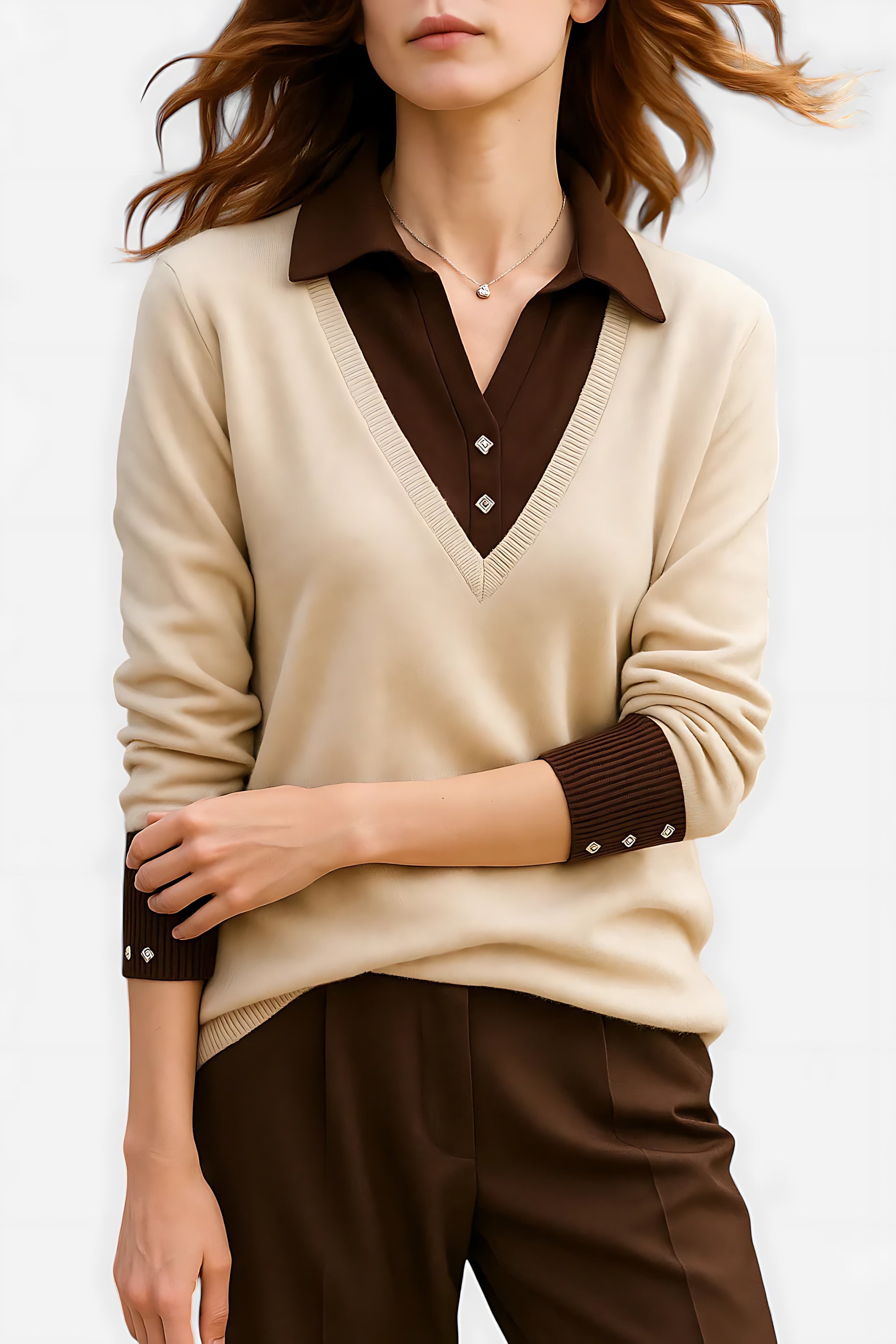 Hailey – Collared V Neck Knit Sweater