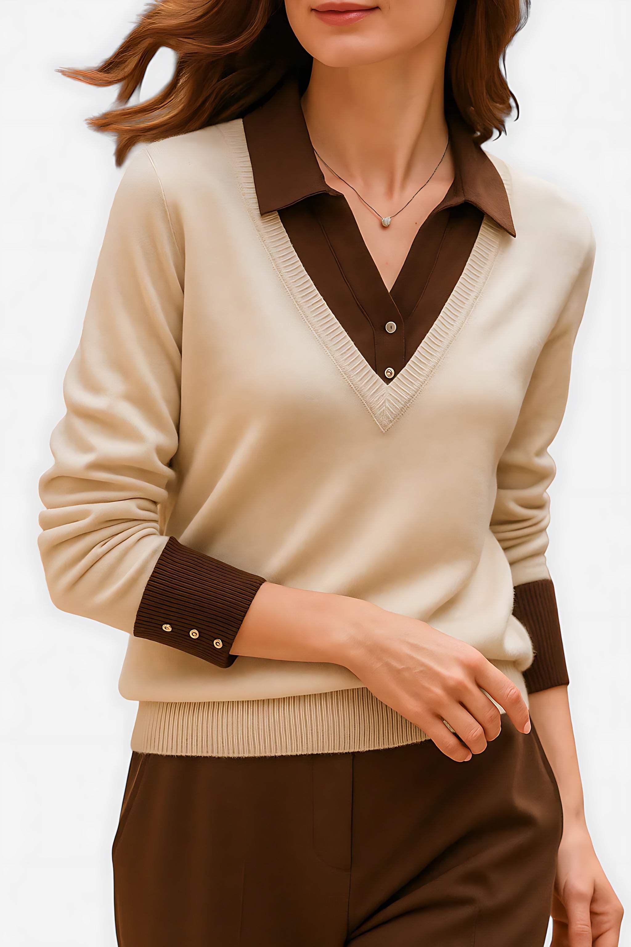 Hailey – Collared V Neck Knit Sweater