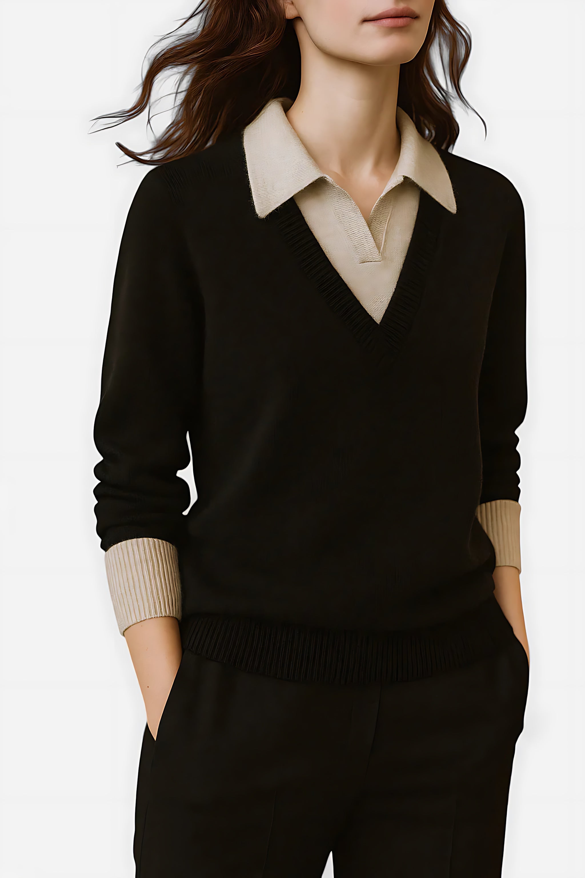 Hailey – Collared V Neck Knit Sweater