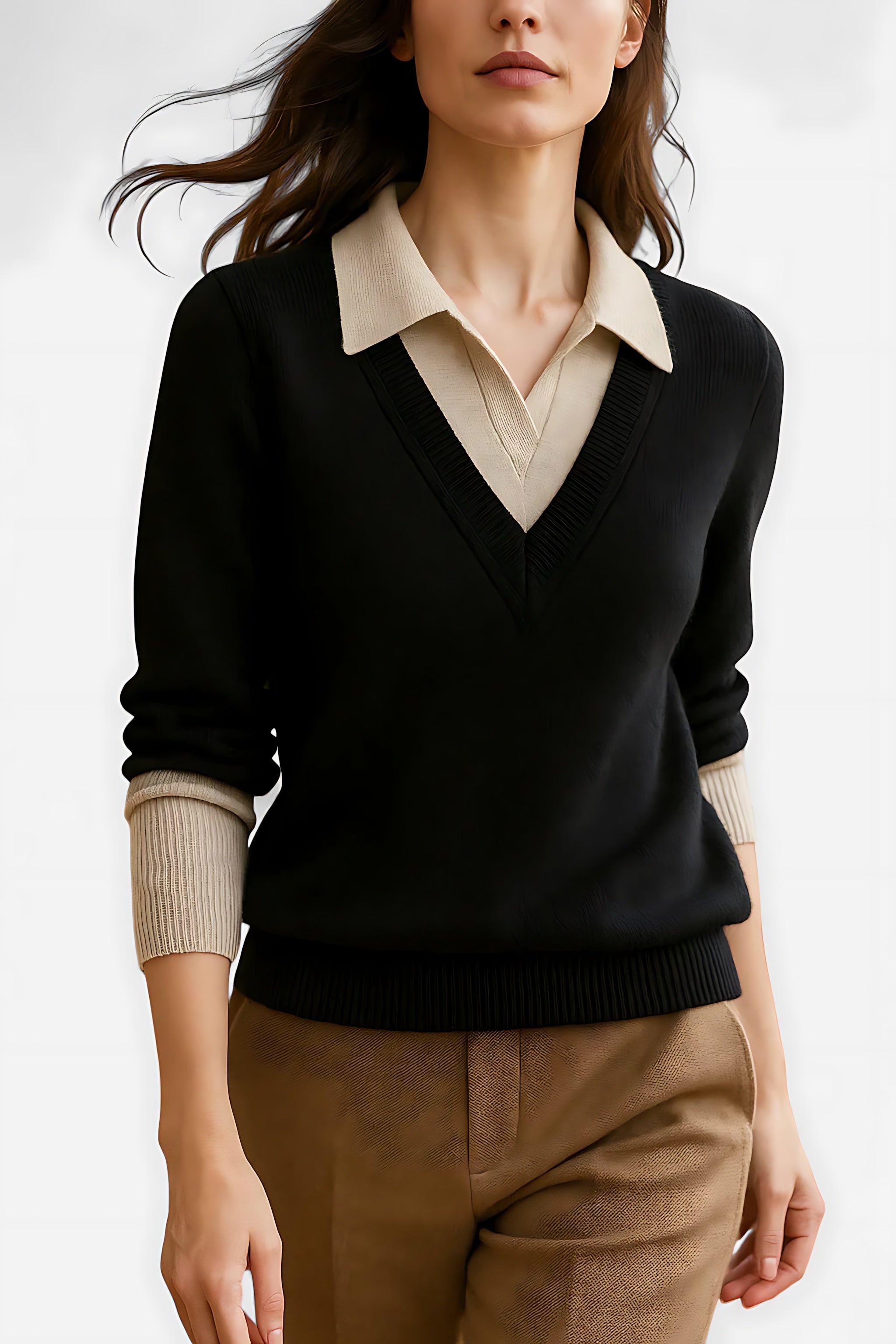 Hailey – Collared V Neck Knit Sweater